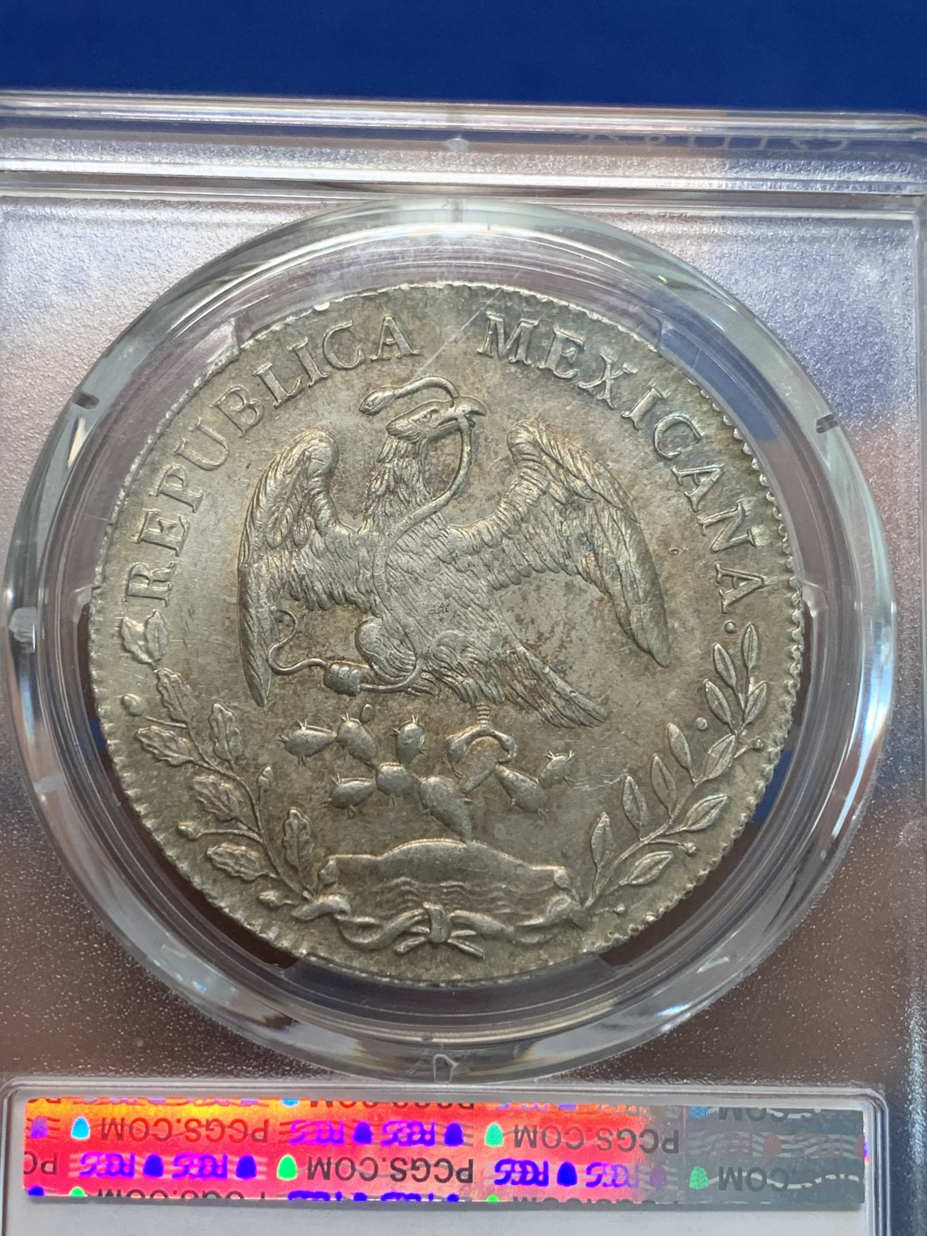 《竞宝斋》第244场-周日，周一 新年开场 (全场包邮) PCGS AU55 墨西哥 1894年 8R 花边鹰洋 银币 MO AM 底光不错