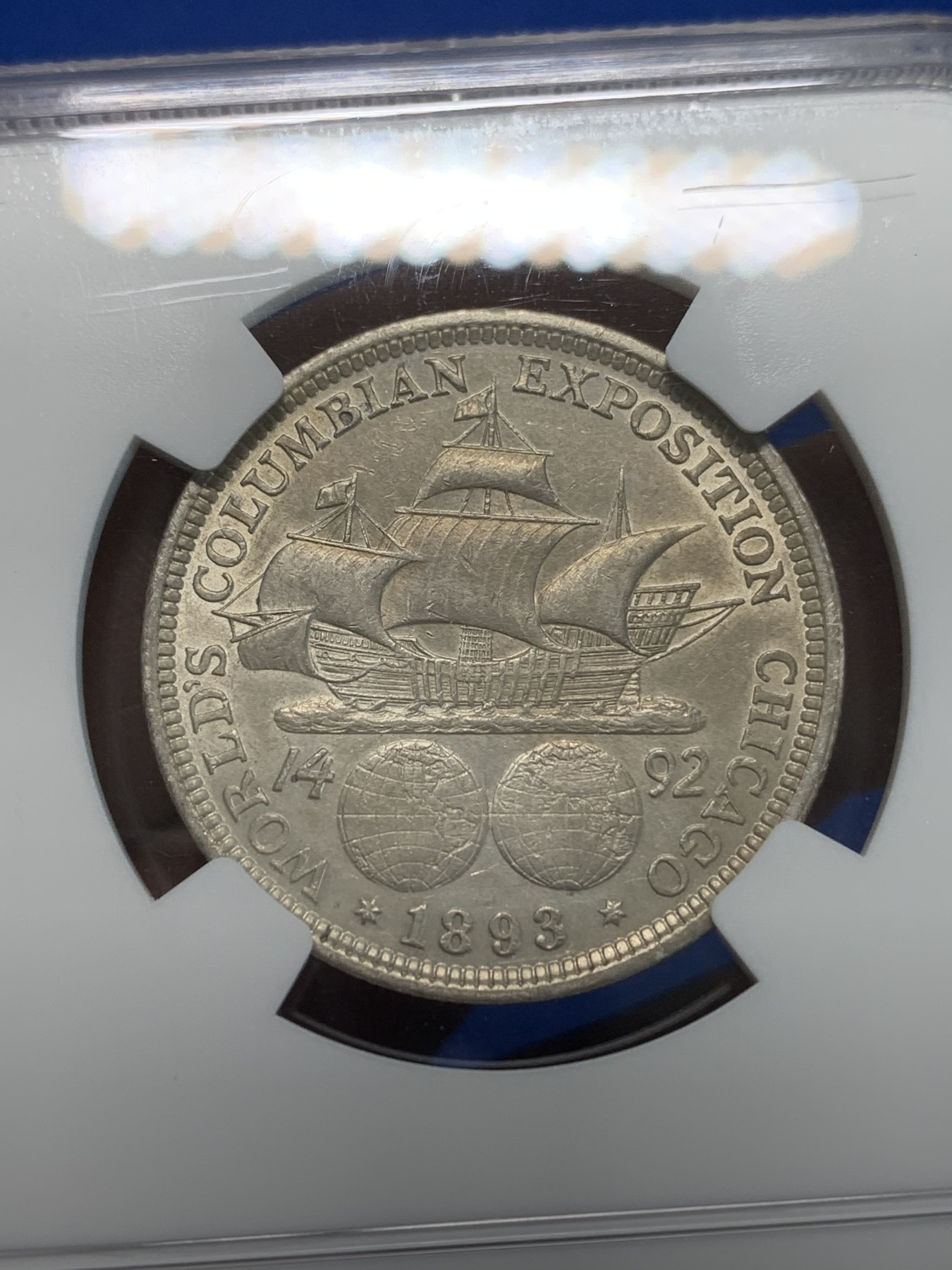 《竞宝斋》第244场-周日，周一 新年开场 (全场包邮) NGC AUD 美国1893年哥伦布50美分纪念银币，精美老包浆，品相不错