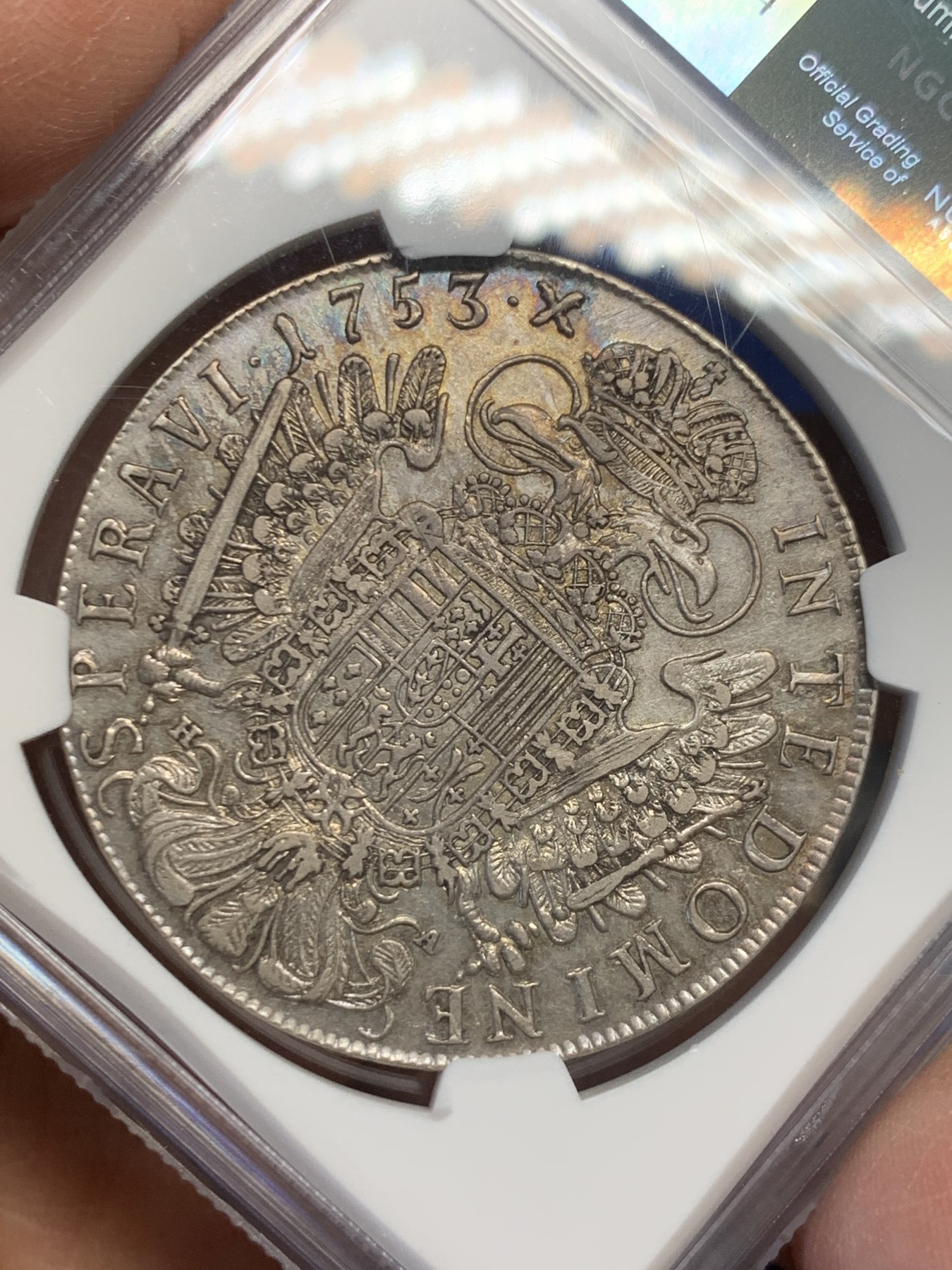 《竞宝斋》第244场-周日，周一 新年开场 (全场包邮) NGC AU53 神圣罗马帝国  1753 弗朗茨一世 泰勒大银币 环彩包浆 底板很不错