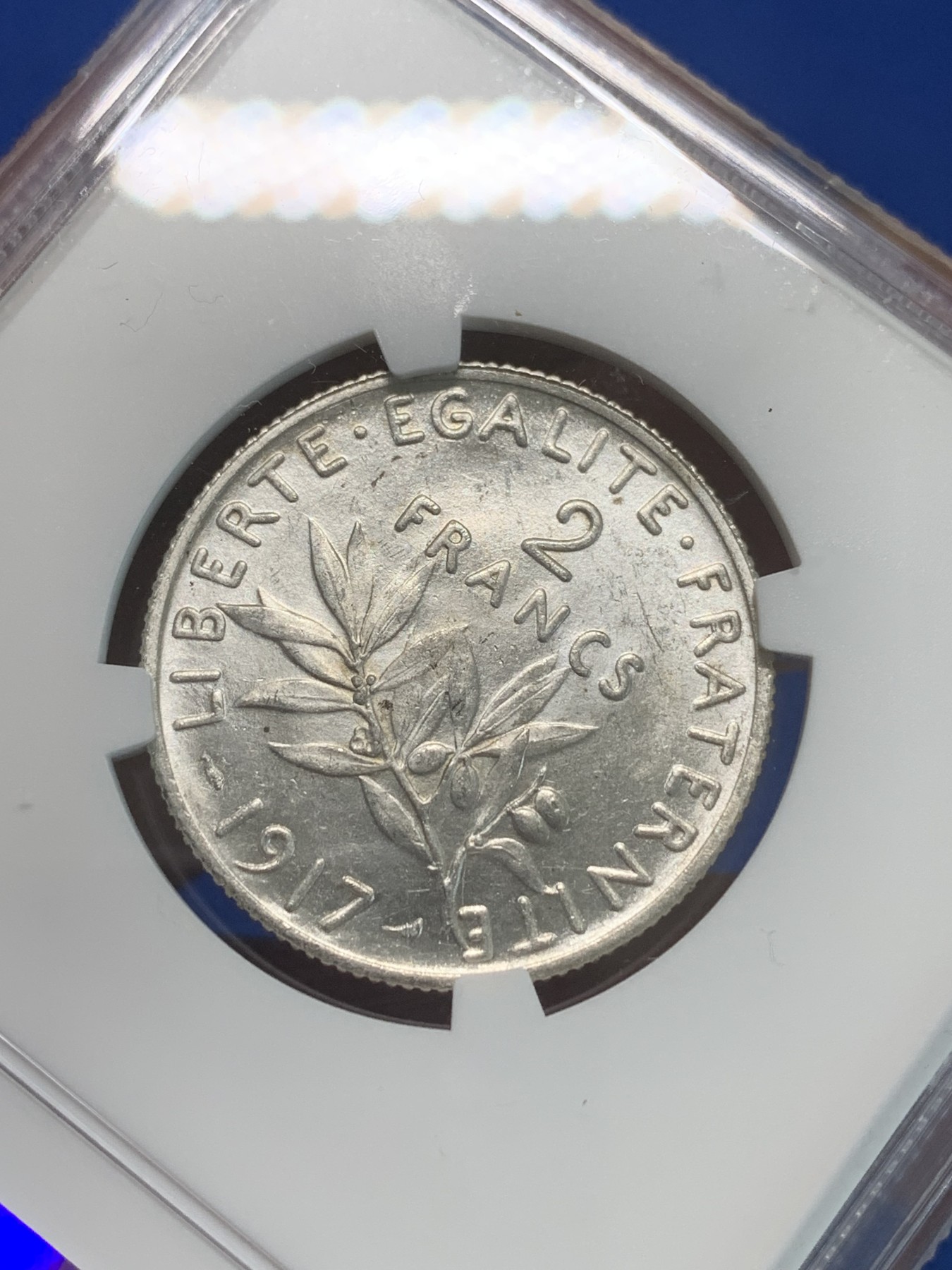 《竞宝斋》第244场-周日，周一 新年开场 (全场包邮) NGC MS61 法国1917年播种女神2法郎银币