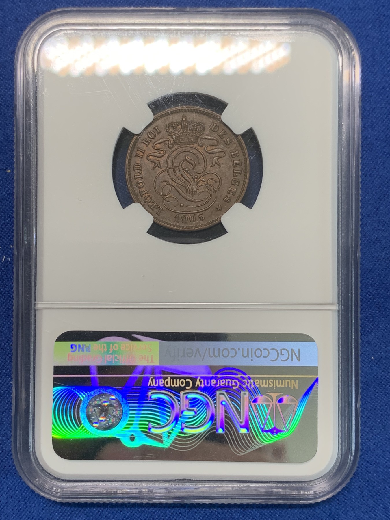 《竞宝斋》第244场-周日，周一 新年开场 (全场包邮) NGC MS62BN 1905年比利时2分铜币 少见法语版更高分只有3个 狮子细节完好