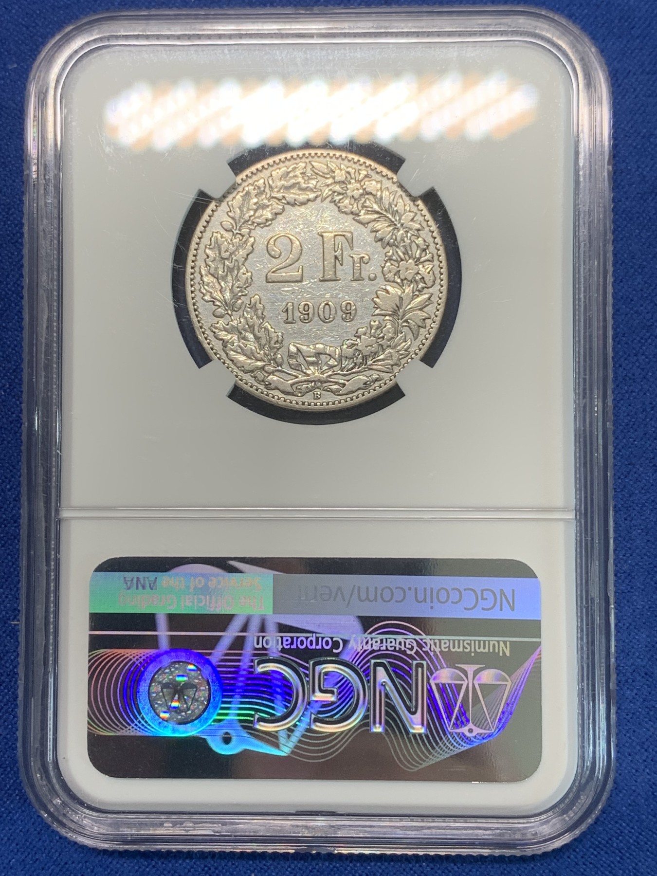 《竞宝斋》第244场-周日，周一 新年开场 (全场包邮) NGC VFD 瑞士 1909年 2法郎 银币 早期品种