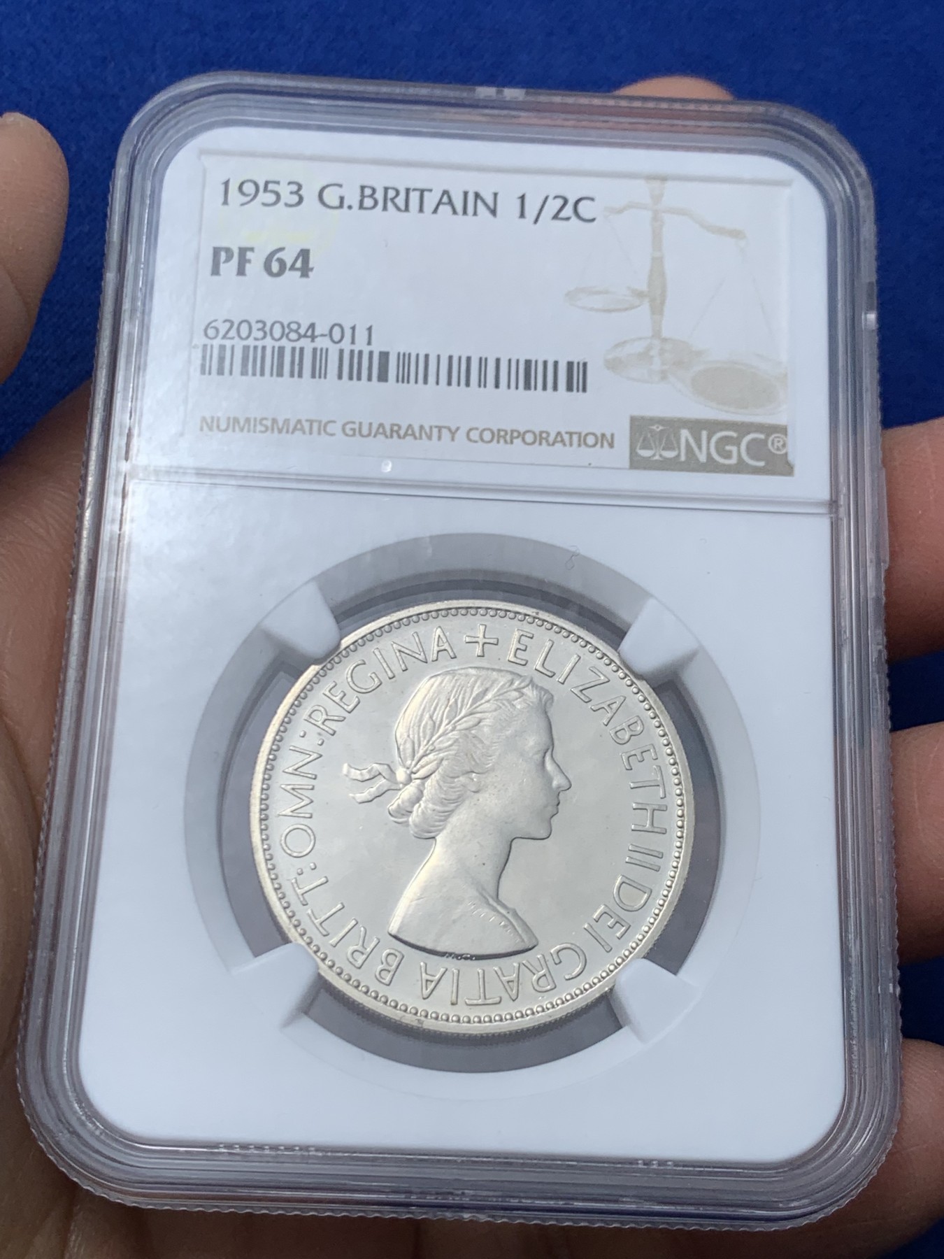《竞宝斋》第244场-周日，周一 新年开场 (全场包邮) NGC PF64 英国 1953年 伊丽莎白二世 半克朗 铜镍币（女王登基年精制币）