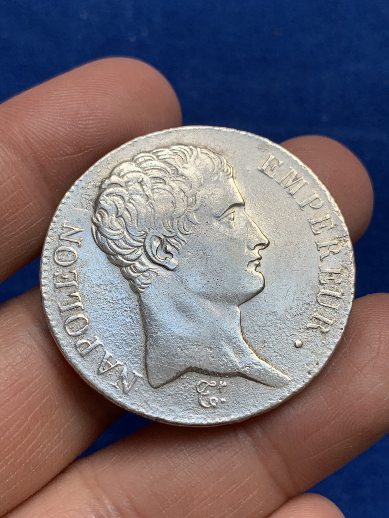 《竞宝斋》第244场-周日，周一 新年开场 (全场包邮) 法国拿破仑共和十四年（AN 14）5法郎银币 N未入盒 底板有轻微腐蚀