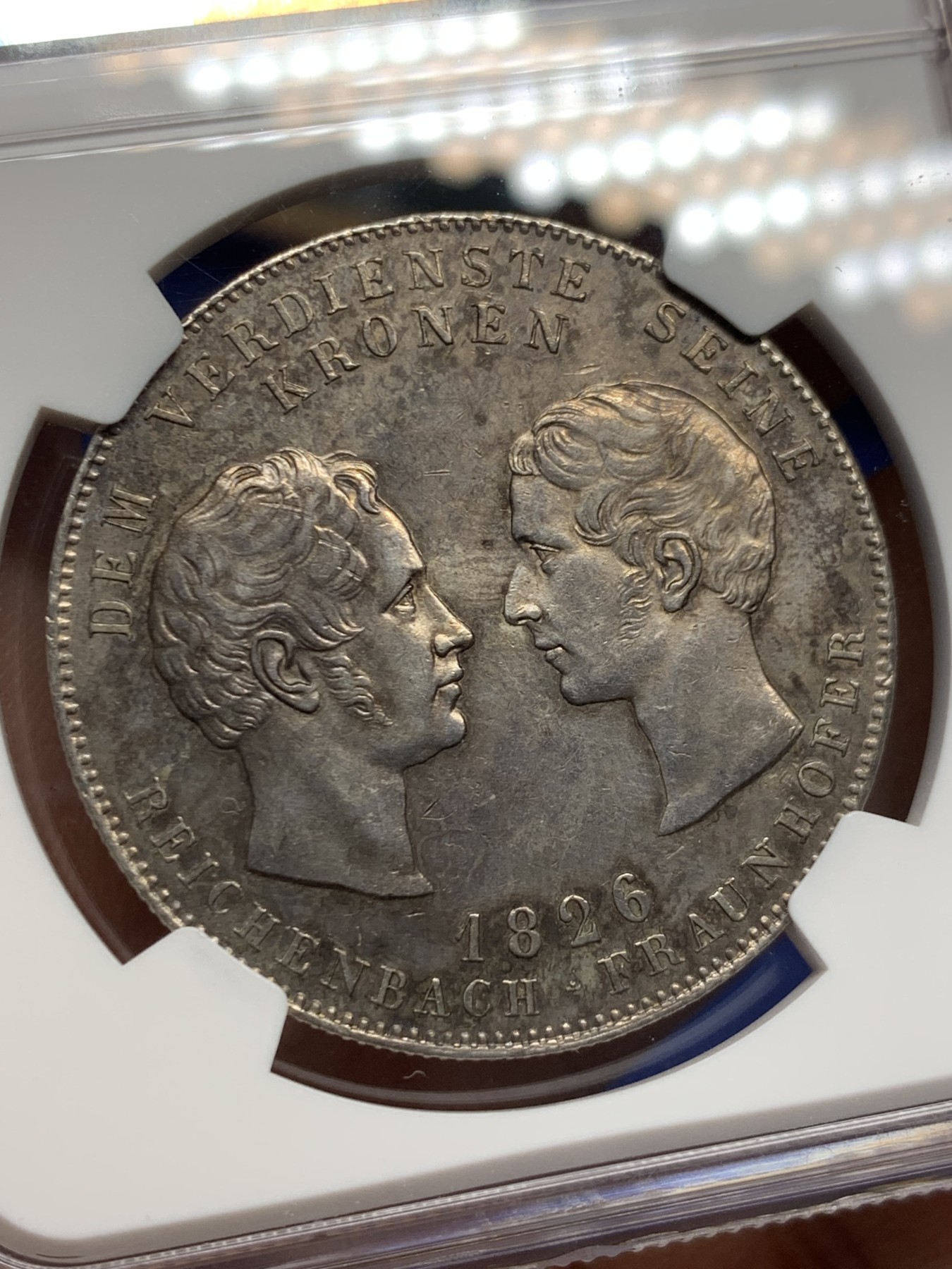 《竞宝斋》第244场-周日，周一 新年开场 (全场包邮) NGC UNC 德国 1826 巴伐利亚 赖兴巴赫和弗劳恩霍夫 泰勒大银币 底板光好带深彩原味包浆