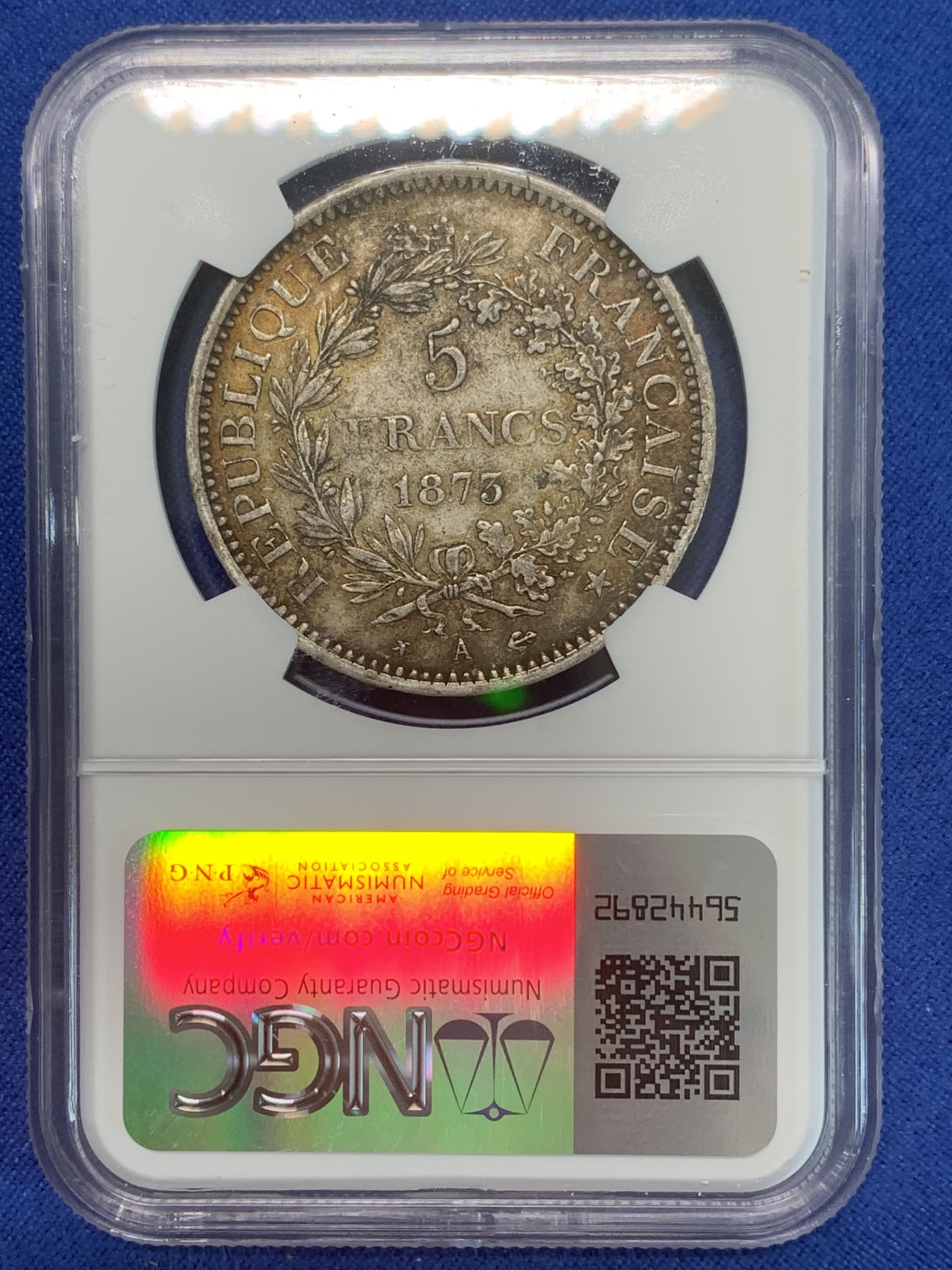 《竞宝斋》第244场-周日，周一 新年开场 (全场包邮) NGC AU50 法国1873年大力神5法郎银币