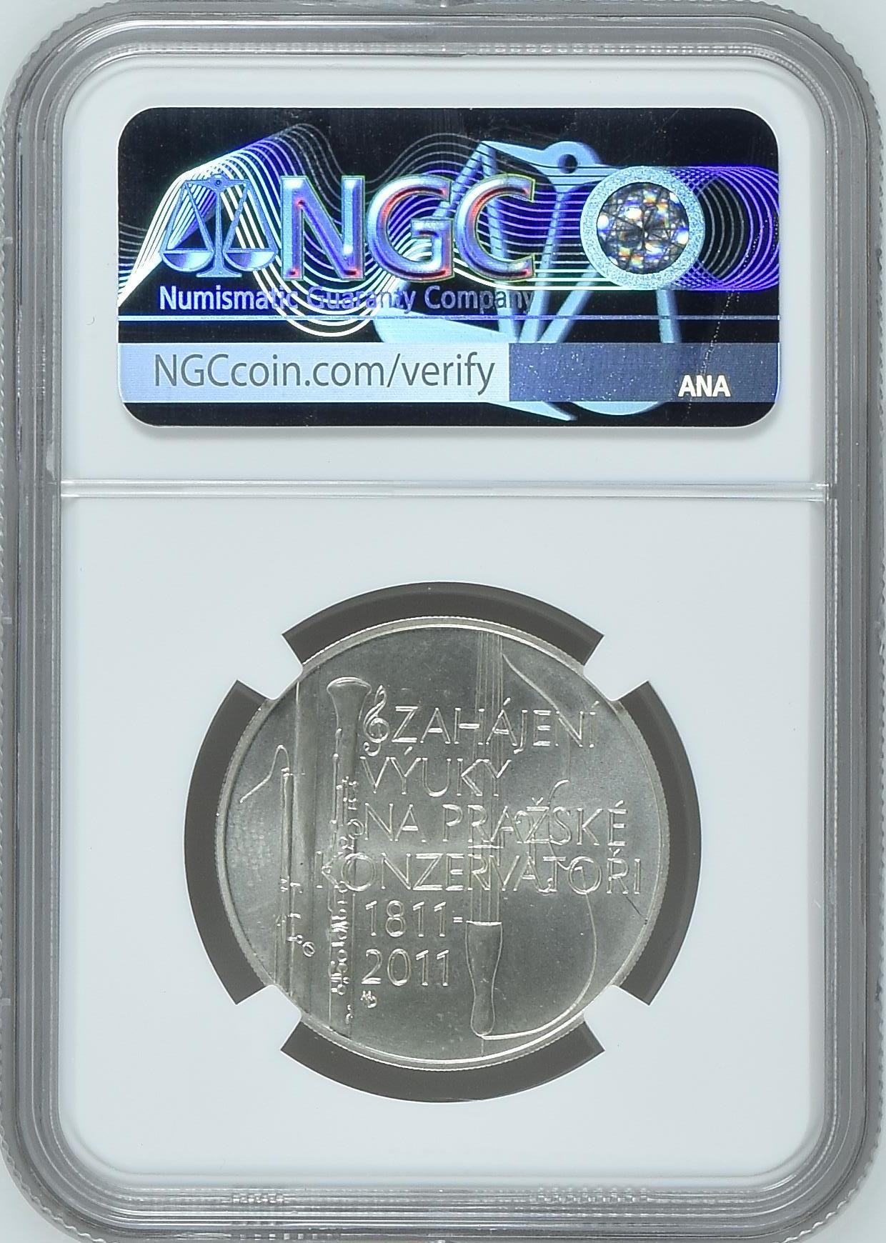 长老汇龙年精选第二场 2011 捷克布拉格音乐学院200克朗银币，NGC MS66，唯一冠军分
