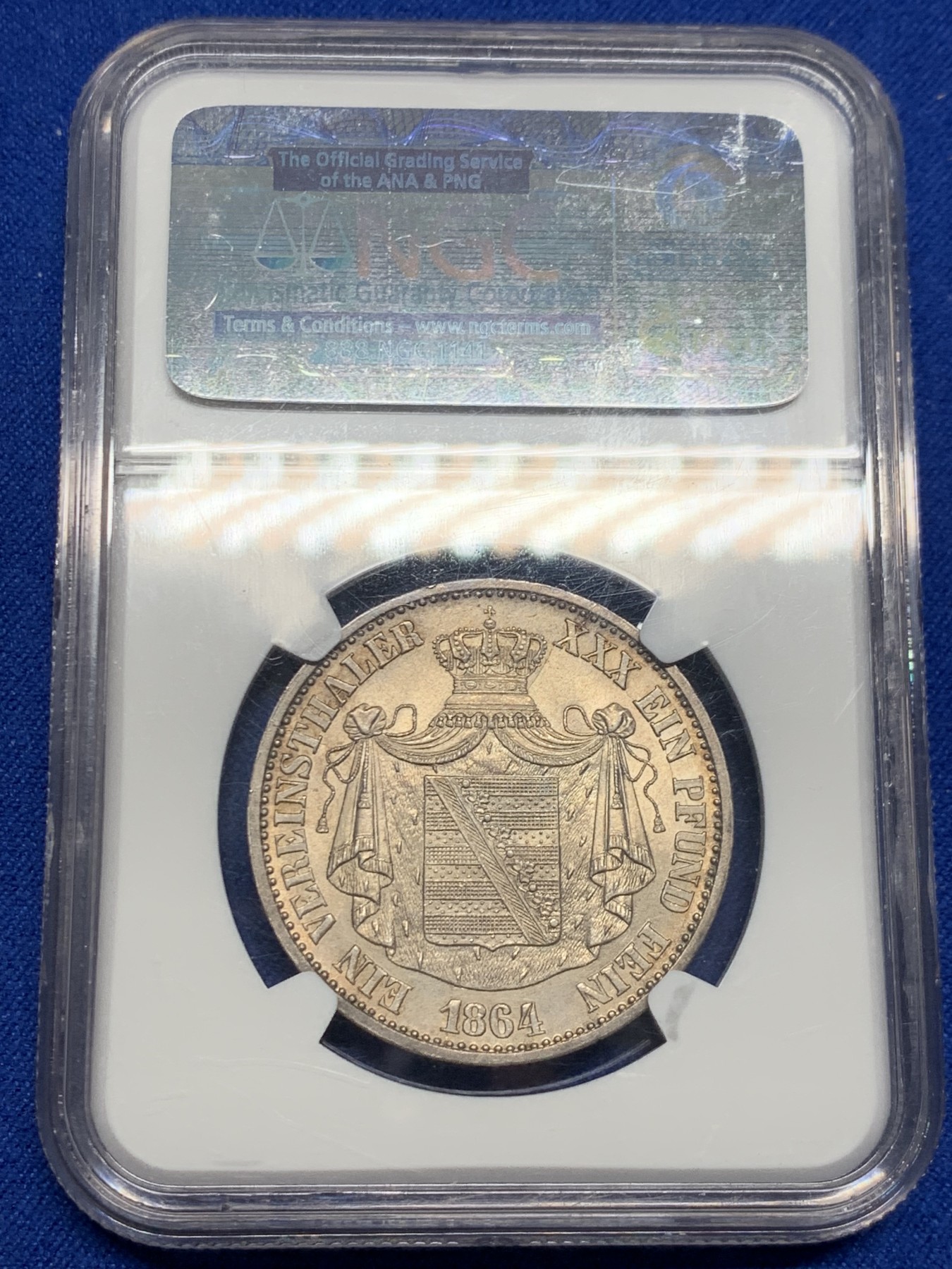 《竞宝斋》第244场-周日，周一 新年开场 (全场包邮) 唯一亚军分 NGC MS63 德国1864萨克森-阿尔滕堡公国恩斯特一世1泰勒银币 发行量仅22200枚 对于流通币来说保存难得