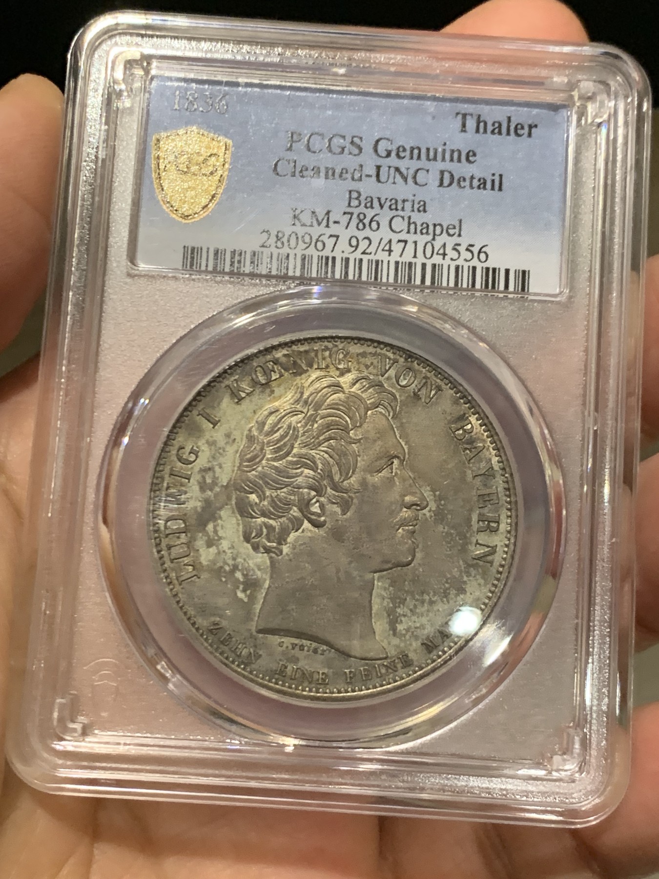 《竞宝斋》第244场-周日，周一 新年开场 (全场包邮) PCGS UNC 德国 巴伐利亚 1836 路德维希一世 奥托王子纪念堂 历史泰勒大银币 原味包浆 MS品质 感觉被错杀了 性价比好