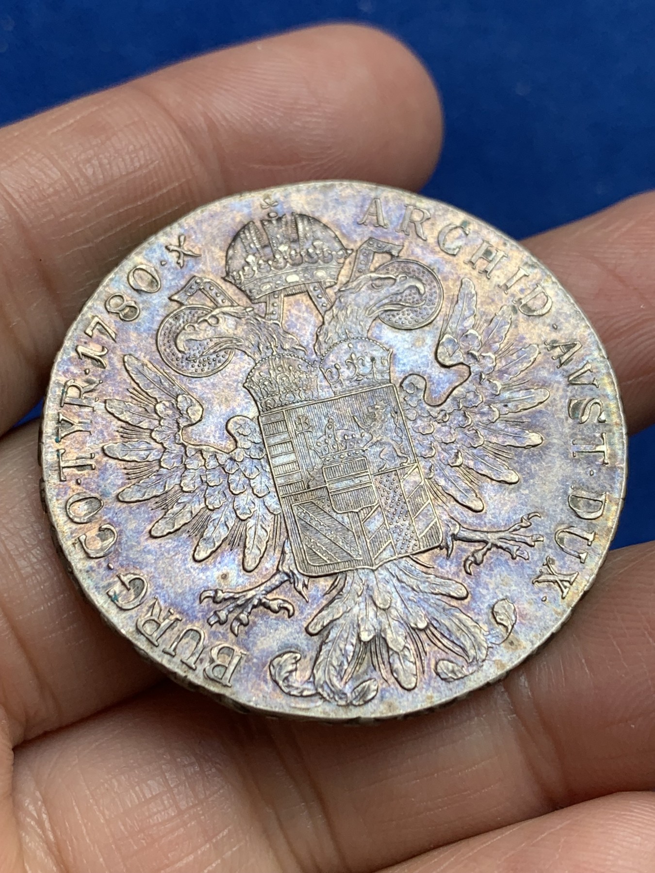 《竞宝斋》第244场-周日，周一 新年开场 (全场包邮) 奥匈帝国1780后铸大奶妈银币 十字转光 五彩包浆