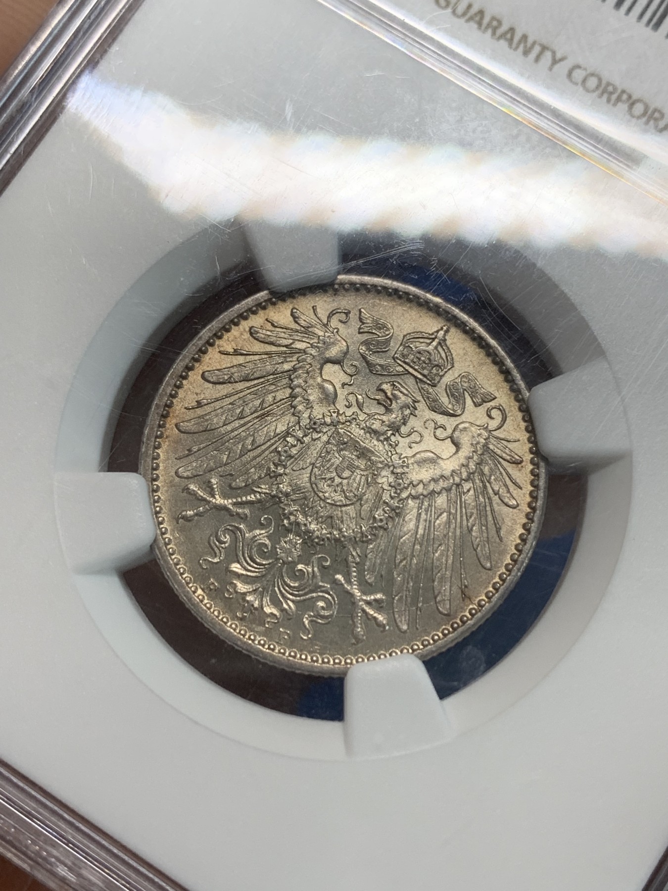 《竞宝斋》第244场-周日，周一 新年开场 (全场包邮) NGC MS62 德国1908年F版稀少厂别1马克银币，1910年前的好品稀少，克书价格高