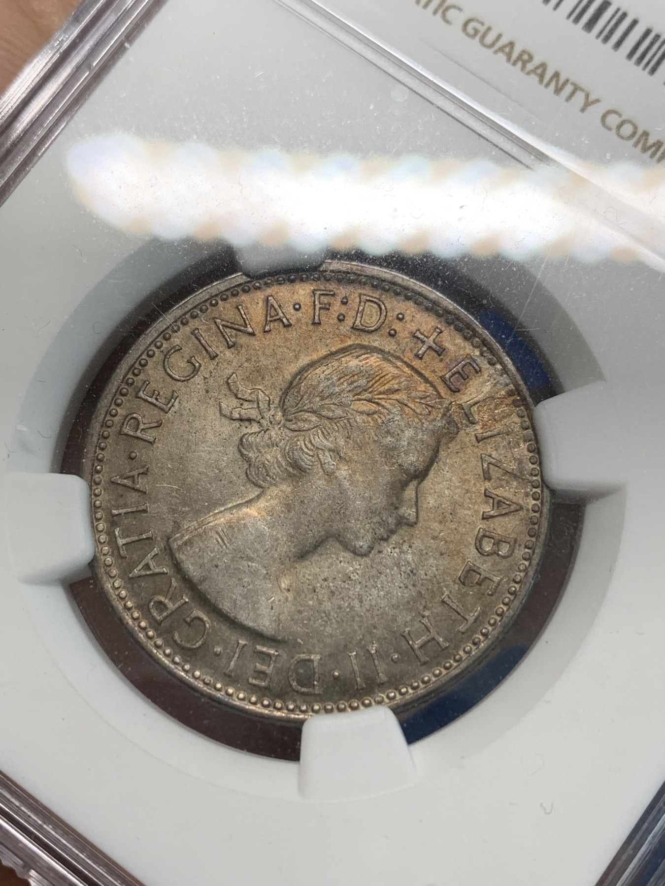 《竞宝斋》第244场-周日，周一 新年开场 (全场包邮) NGC MS63 澳大利亚1954年伊丽莎白女王访问1佛罗林银币 背面五彩包浆