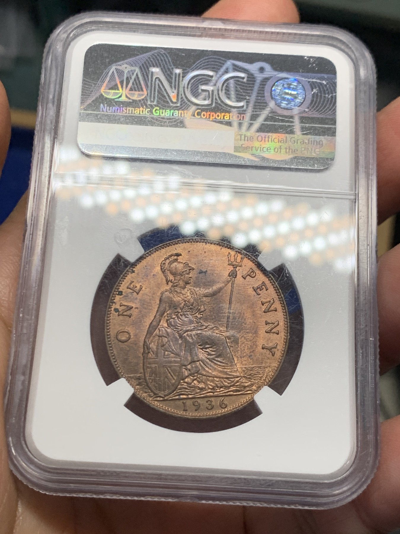 《竞宝斋》第244场-周日，周一 新年开场 (全场包邮) NGC MS63RB 英国 1936年 乔治五世头像 1便士 铜币