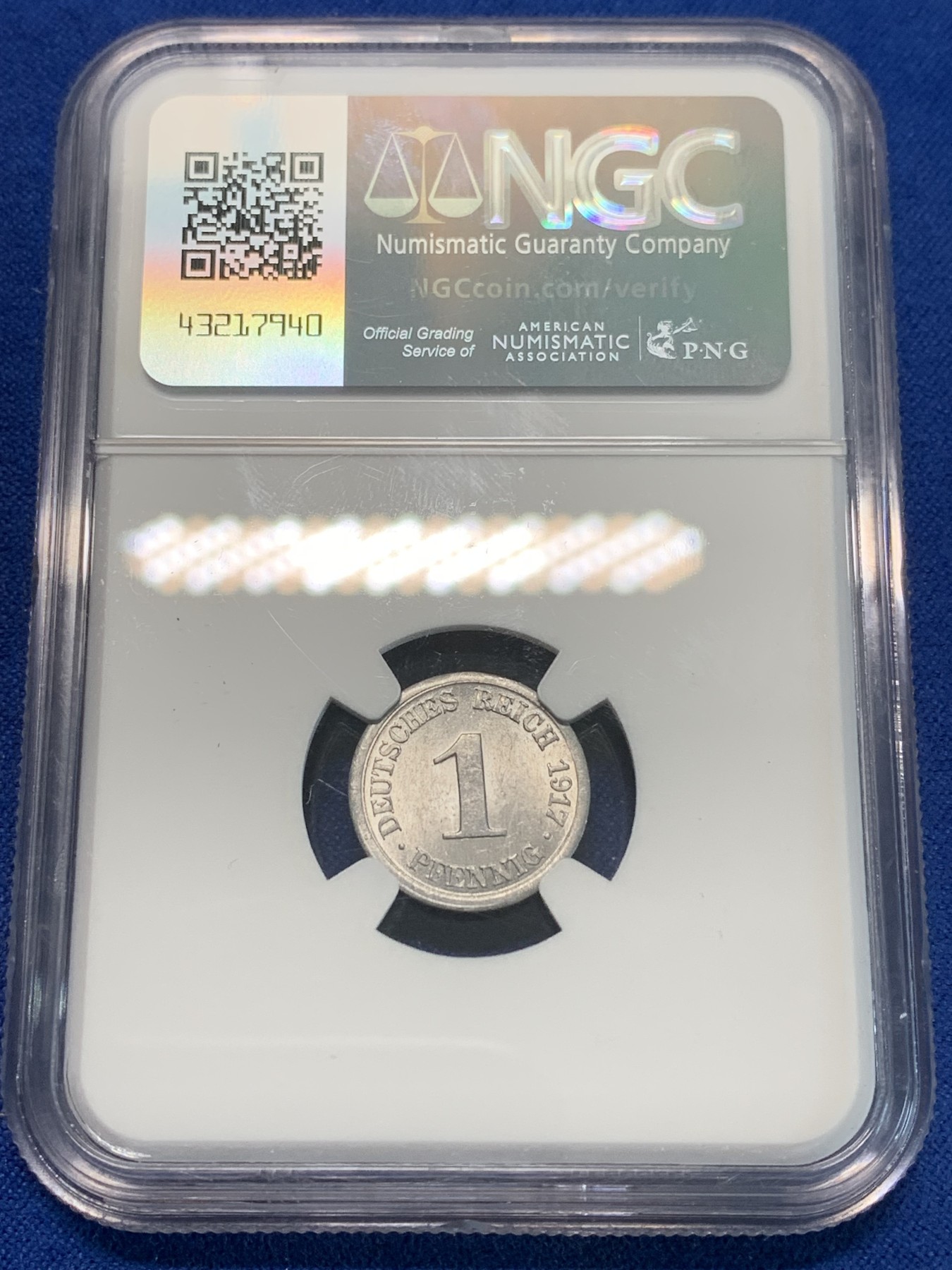 《竞宝斋》第244场-周日，周一 新年开场 (全场包邮) NGC MS63 德国1917D短翅1芬尼 铝币 短翅好品难得 更高分仅5枚