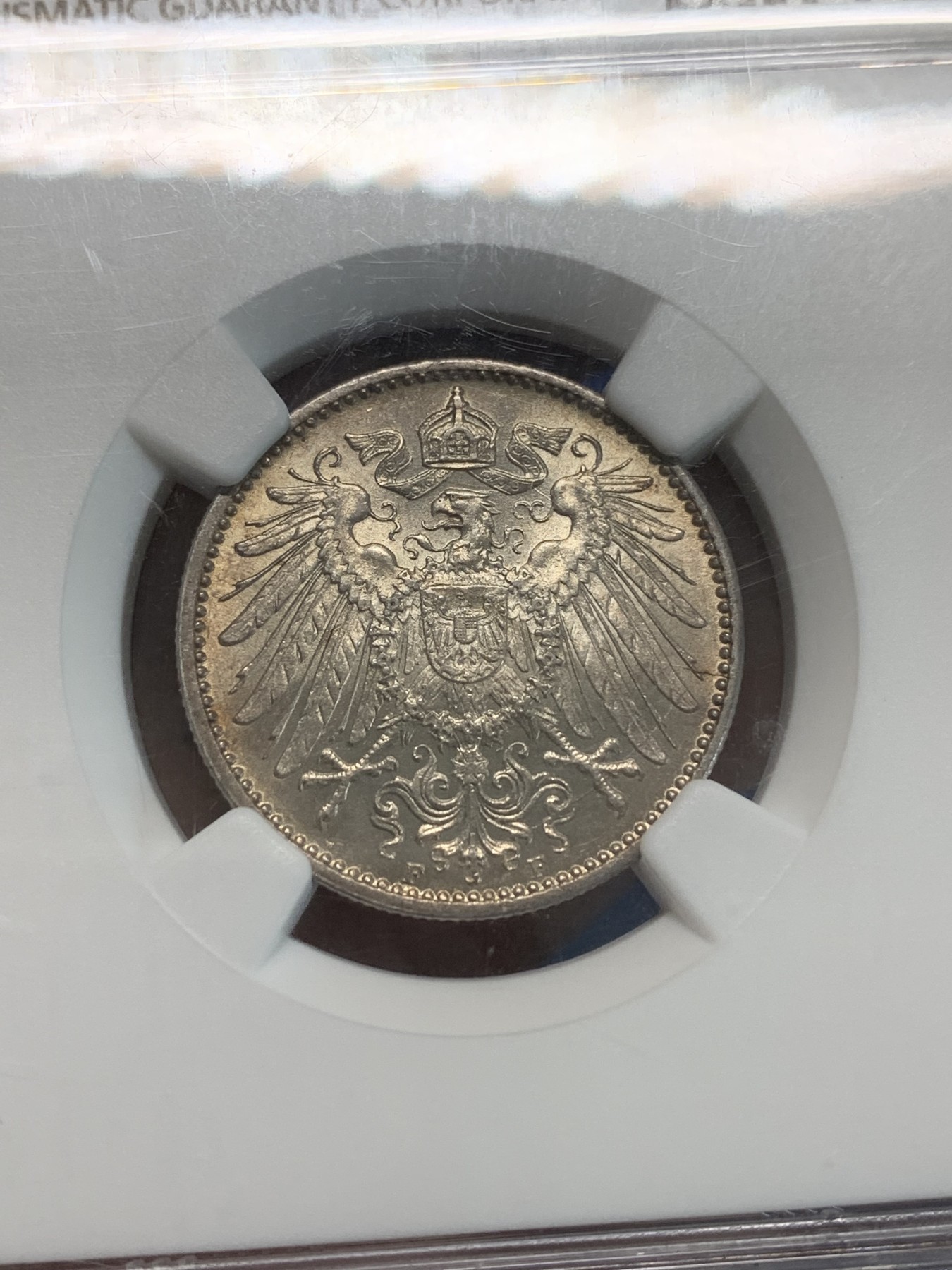 《竞宝斋》第244场-周日，周一 新年开场 (全场包邮) NGC MS62 德国1908年F版稀少厂别1马克银币，1910年前的好品稀少，克书价格高