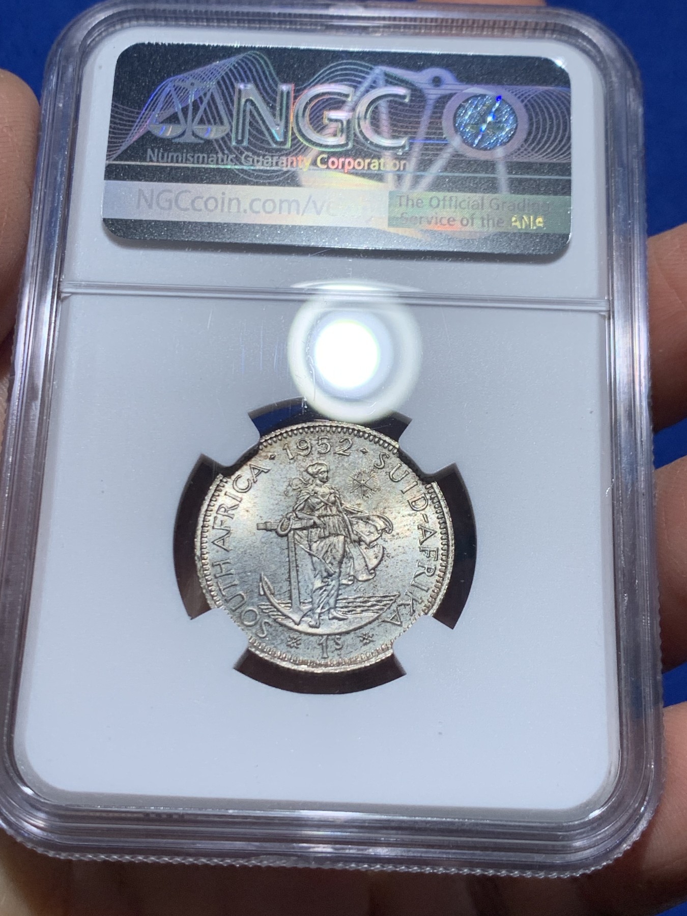 《竞宝斋》第244场-周日，周一 新年开场 (全场包邮) 1952年南非精制9枚套，原味五彩，主币高分，NGC盒子连号，带原盒。