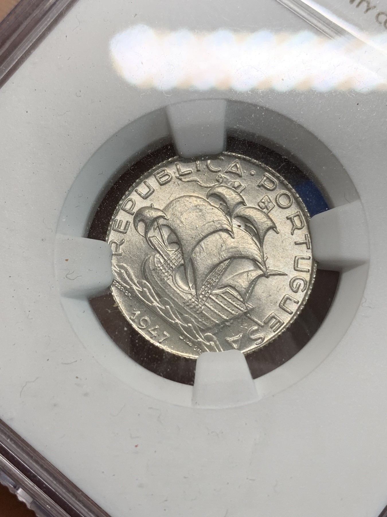 《竞宝斋》第244场-周日，周一 新年开场 (全场包邮) NGC MS65 葡萄牙1947年帆船2.5埃斯库多银币 少见年份