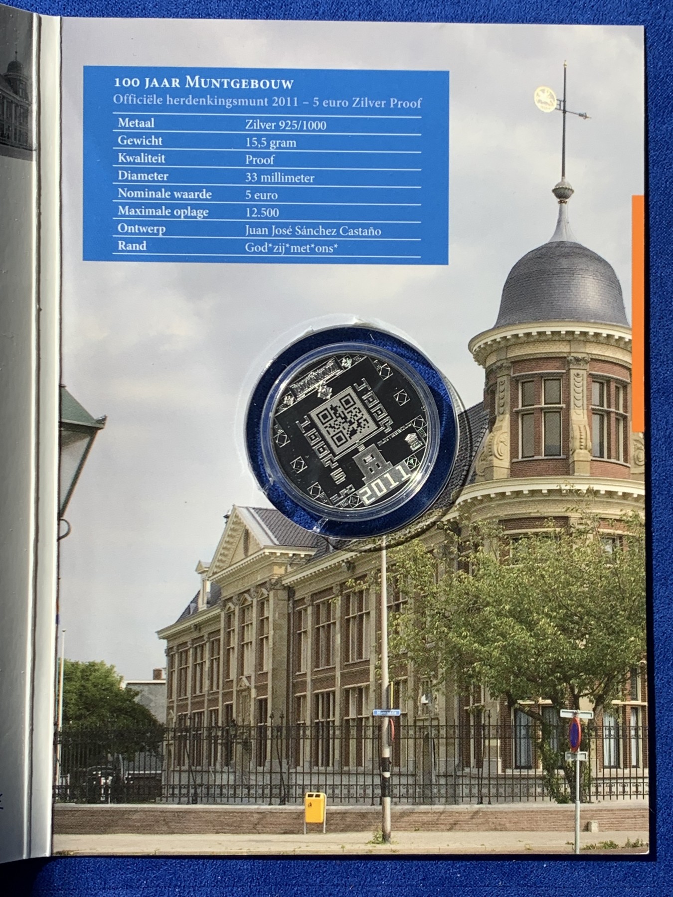 《竞宝斋》第244场-周日，周一 新年开场 (全场包邮) 荷兰 2011年 造币厂100周年纪念 精制5欧 银币 原包装