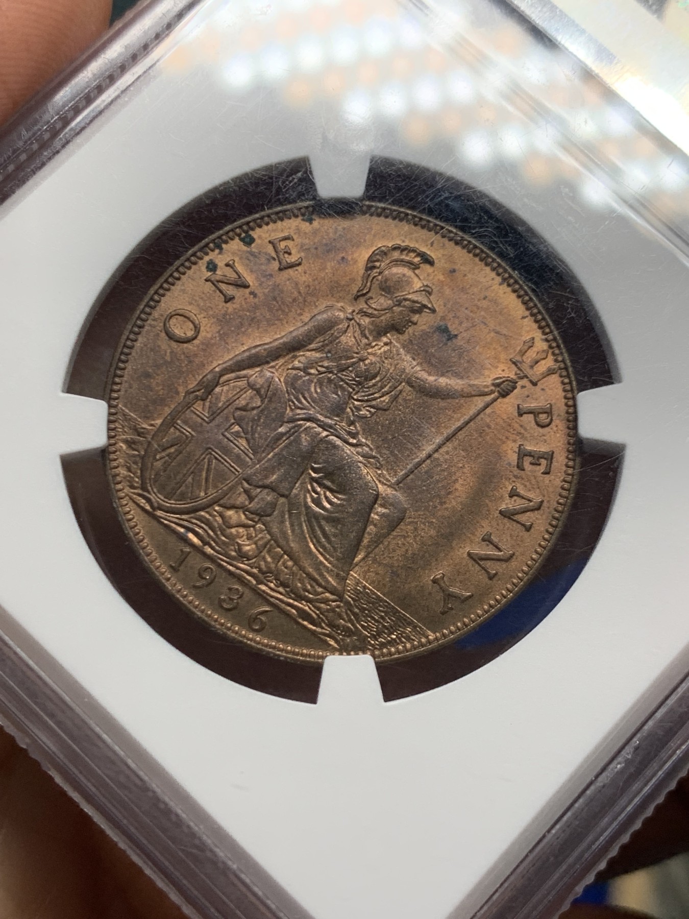 《竞宝斋》第244场-周日，周一 新年开场 (全场包邮) NGC MS63RB 英国 1936年 乔治五世头像 1便士 铜币