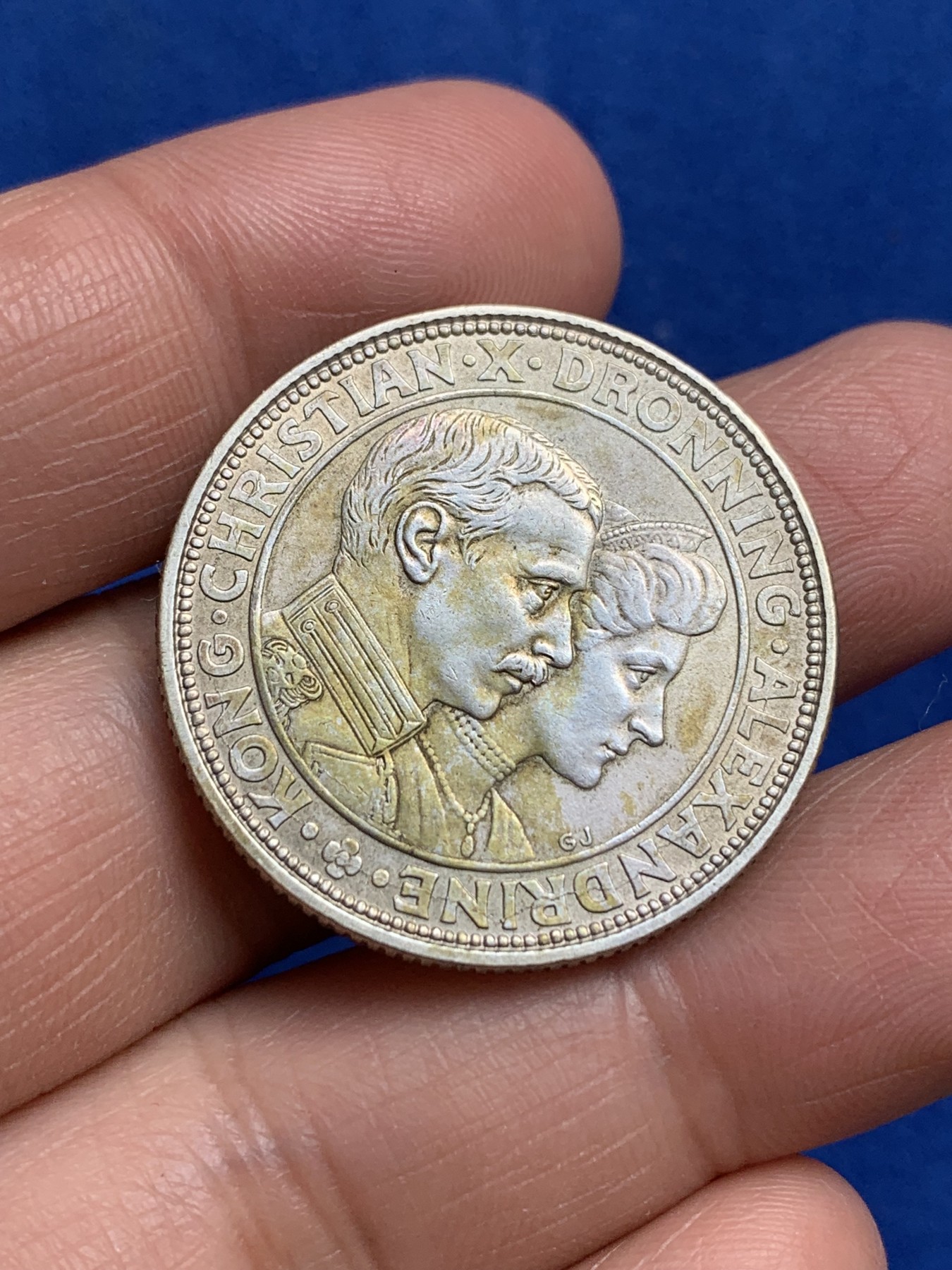 《竞宝斋》第244场-周日，周一 新年开场 (全场包邮) 丹麦1923年克里斯蒂安十世银婚纪念2克朗银币