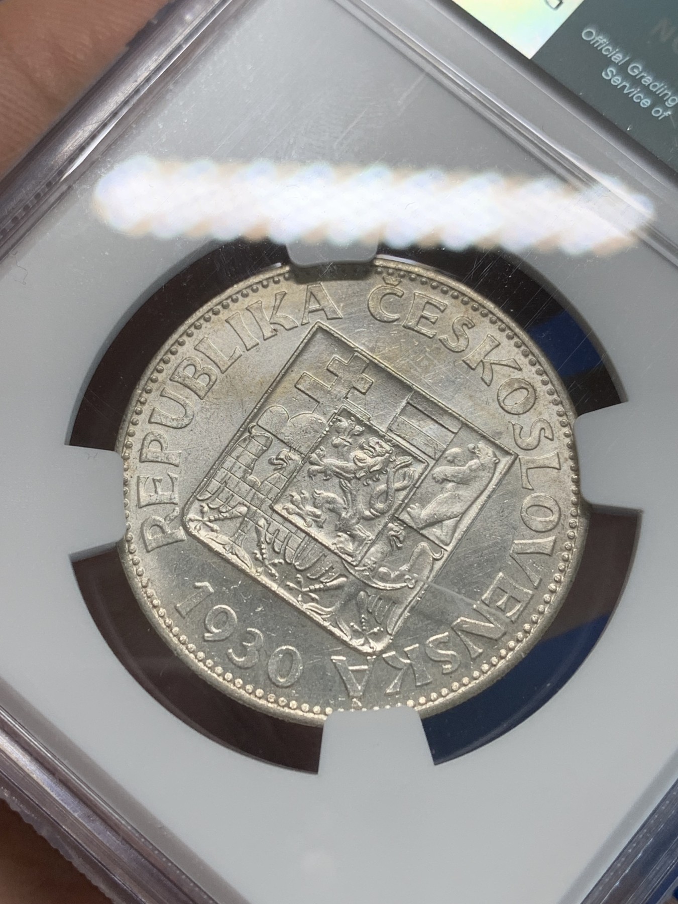 《竞宝斋》第244场-周日，周一 新年开场 (全场包邮) NGC MS63 捷克1930年10K银币，品相十分精美。