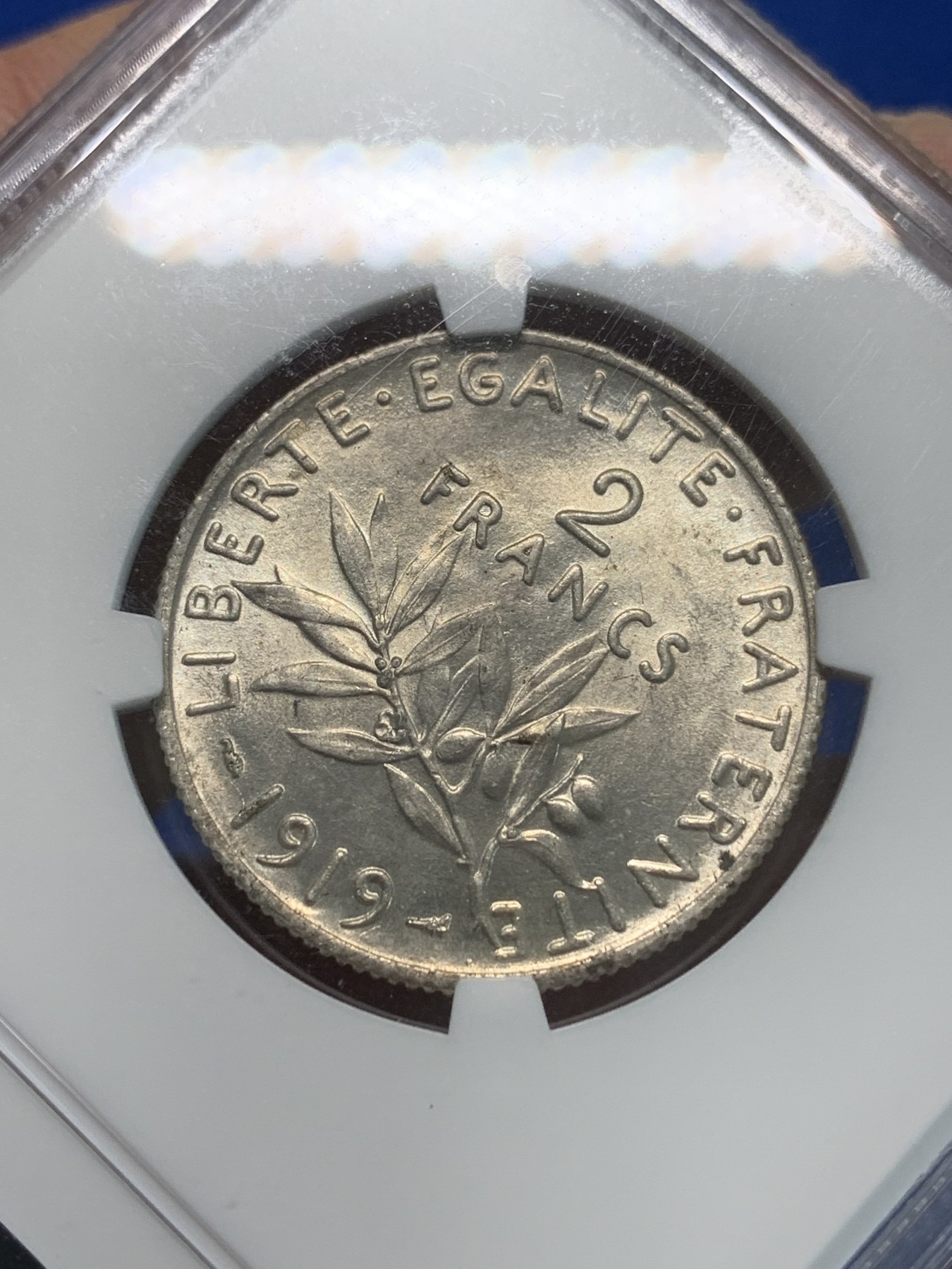 《竞宝斋》第244场-周日，周一 新年开场 (全场包邮) NGC MS62 法国1919年播种女神2法郎银币