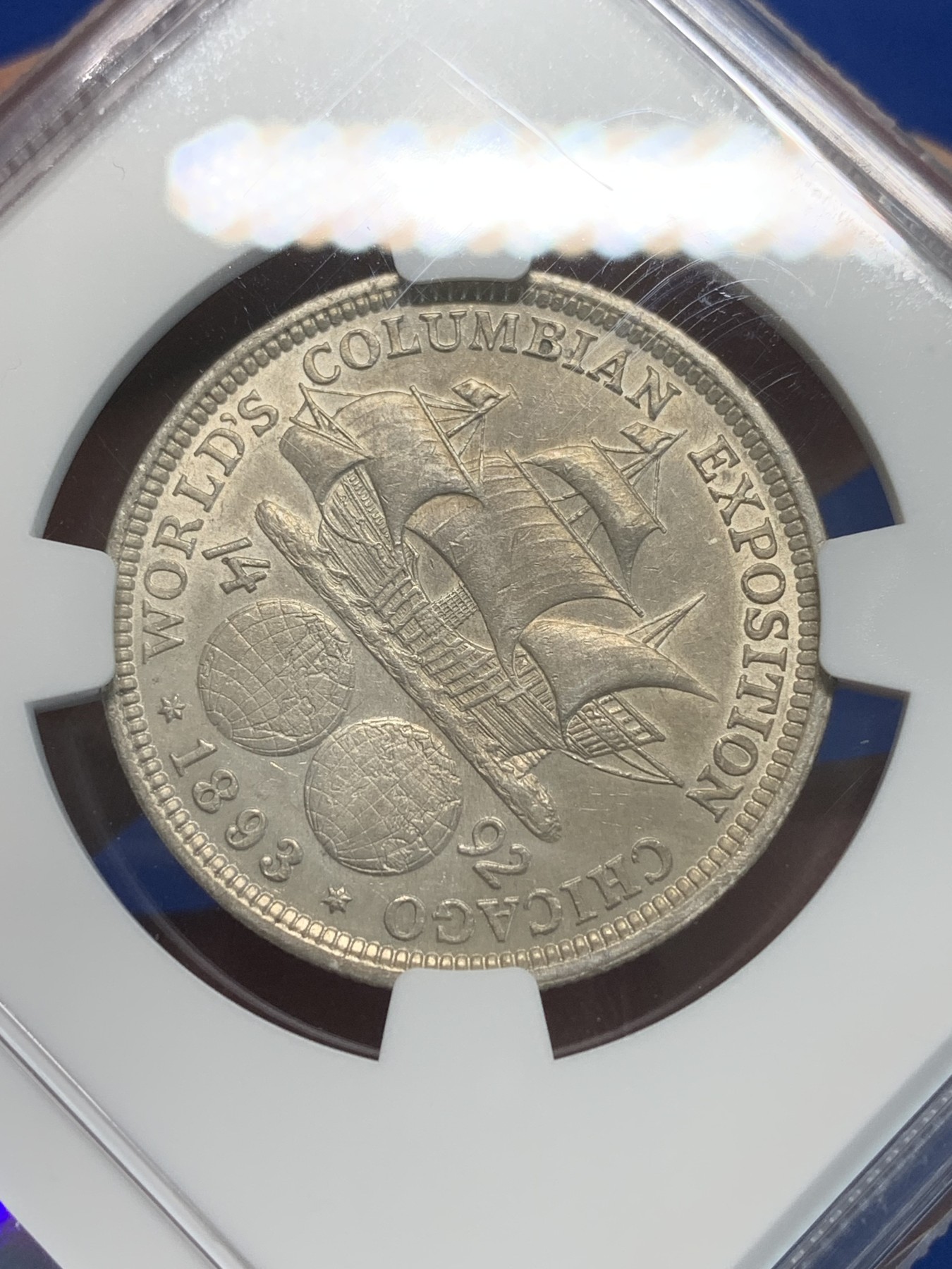 《竞宝斋》第244场-周日，周一 新年开场 (全场包邮) NGC AUD 美国1893年哥伦布50美分纪念银币，精美老包浆，品相不错