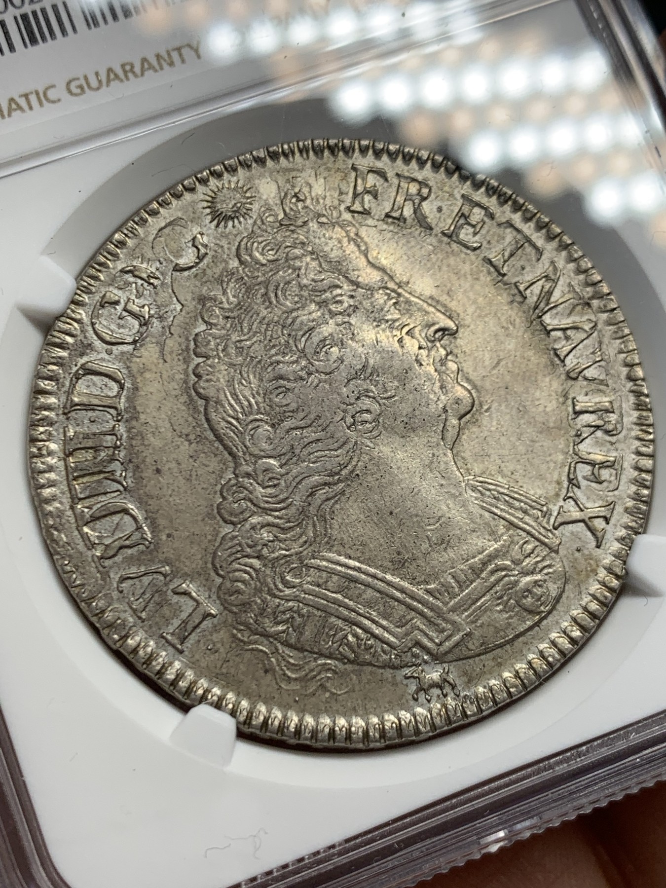 《竞宝斋》第244场-周日，周一 新年开场 (全场包邮) NGC AU50 法国 1696 I版 路易十四太阳王 埃居大银币 双面深打 无减重痕迹