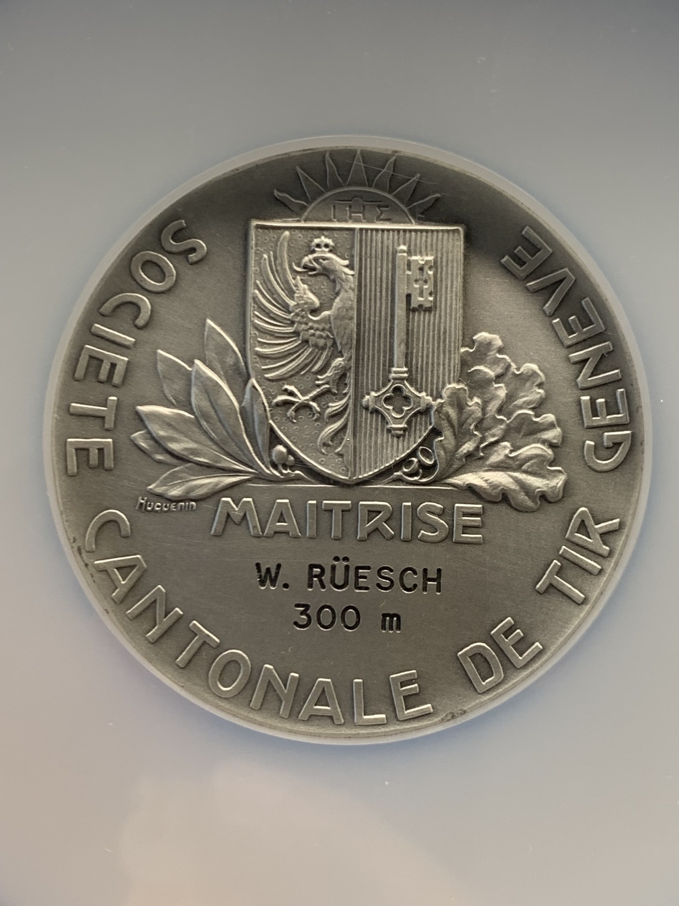 《竞宝斋》第244场-周日，周一 新年开场 (全场包邮) NGC MS63 1926年 瑞士射击节 镀银纪念章 雄鹰橄榄枝 不多见 50mm大直径 加厚盒装