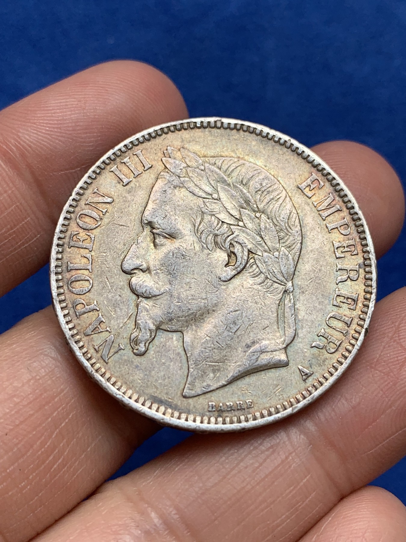 《竞宝斋》第244场-周日，周一 新年开场 (全场包邮) 法国1867年拿破仑三世5法郎银币 原味包浆 双面深彩