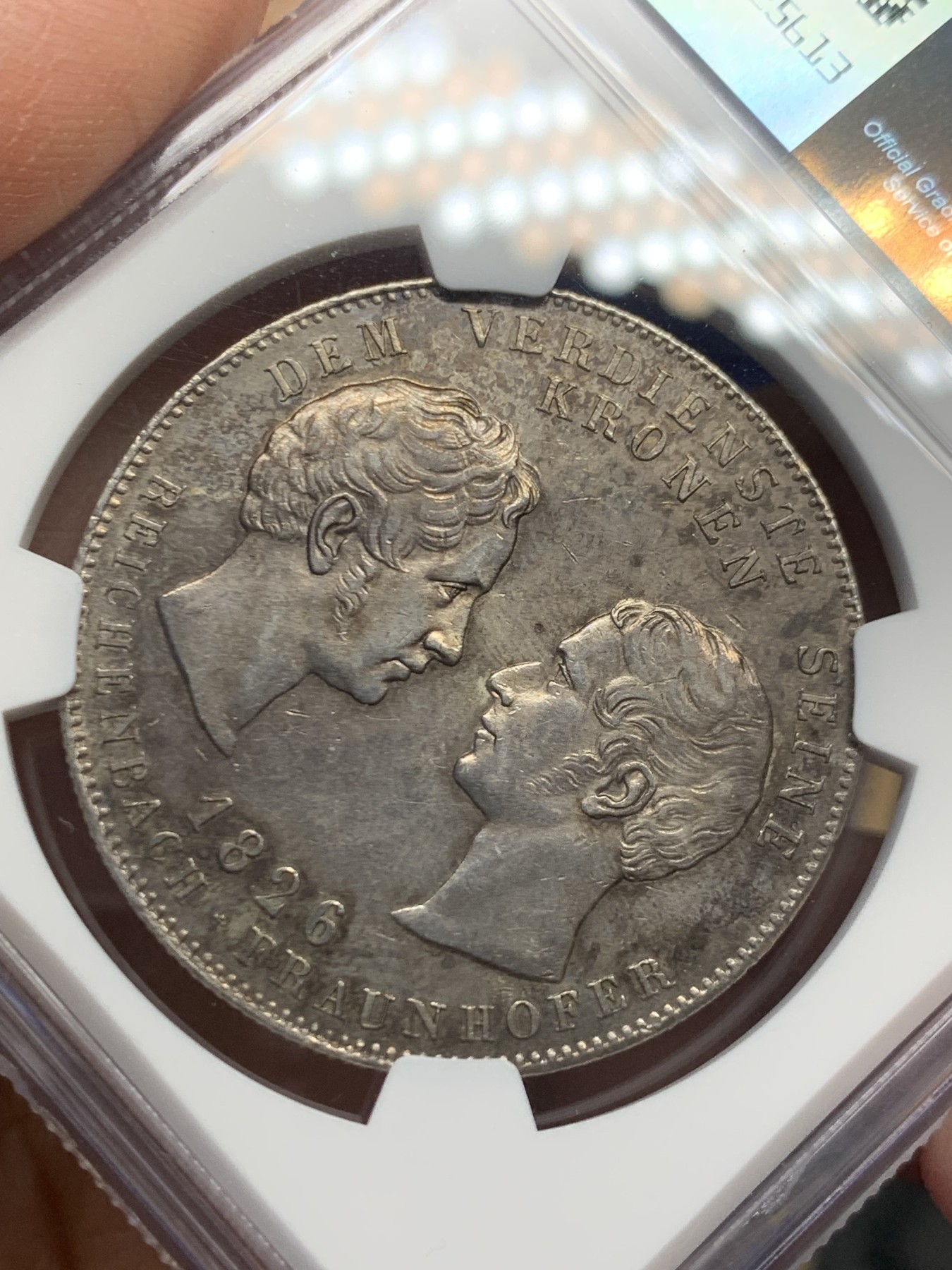 《竞宝斋》第244场-周日，周一 新年开场 (全场包邮) NGC UNC 德国 1826 巴伐利亚 赖兴巴赫和弗劳恩霍夫 泰勒大银币 底板光好带深彩原味包浆