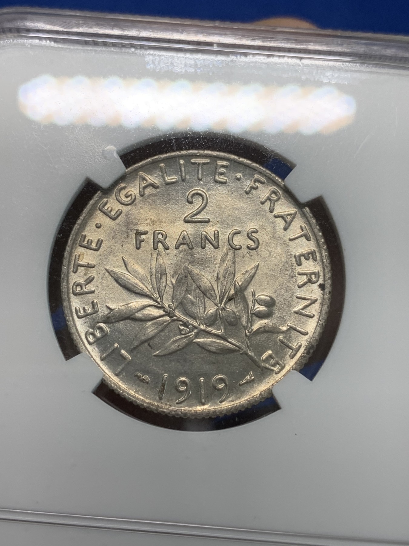 《竞宝斋》第244场-周日，周一 新年开场 (全场包邮) NGC MS62 法国1919年播种女神2法郎银币