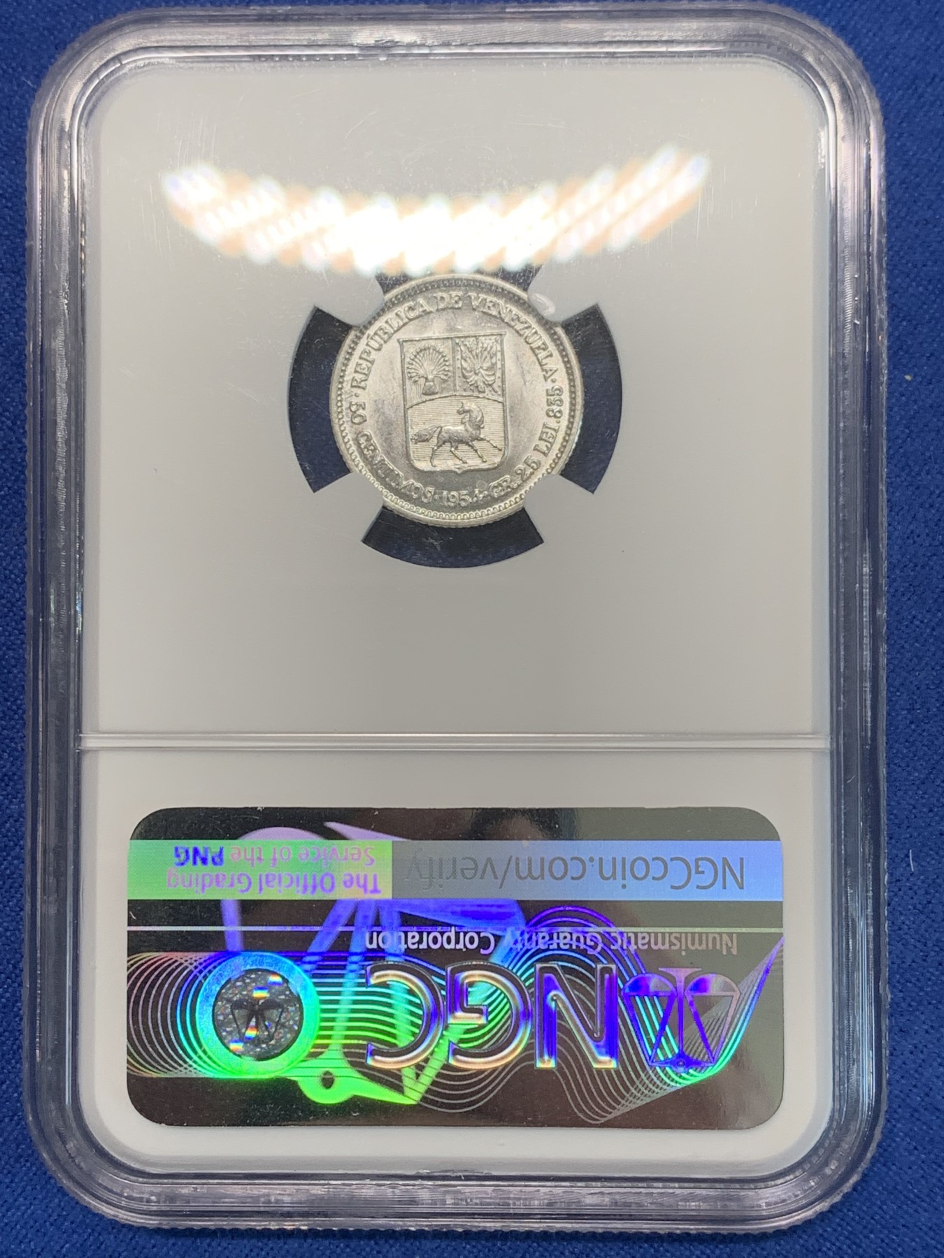 《竞宝斋》第244场-周日，周一 新年开场 (全场包邮) NGC MS63 委内瑞拉1954年50C银币，南美热点地区品种