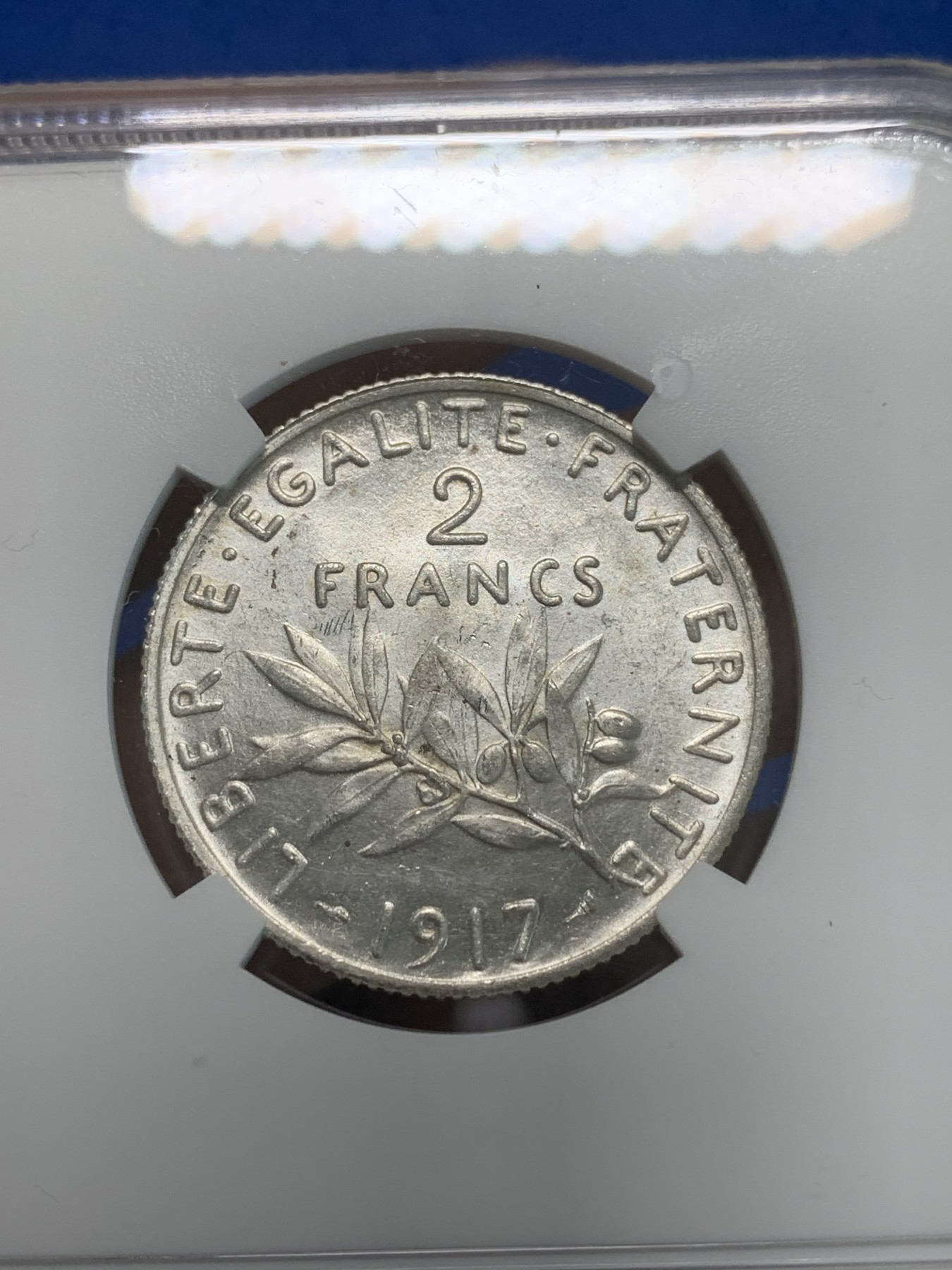 《竞宝斋》第244场-周日，周一 新年开场 (全场包邮) NGC MS61 法国1917年播种女神2法郎银币