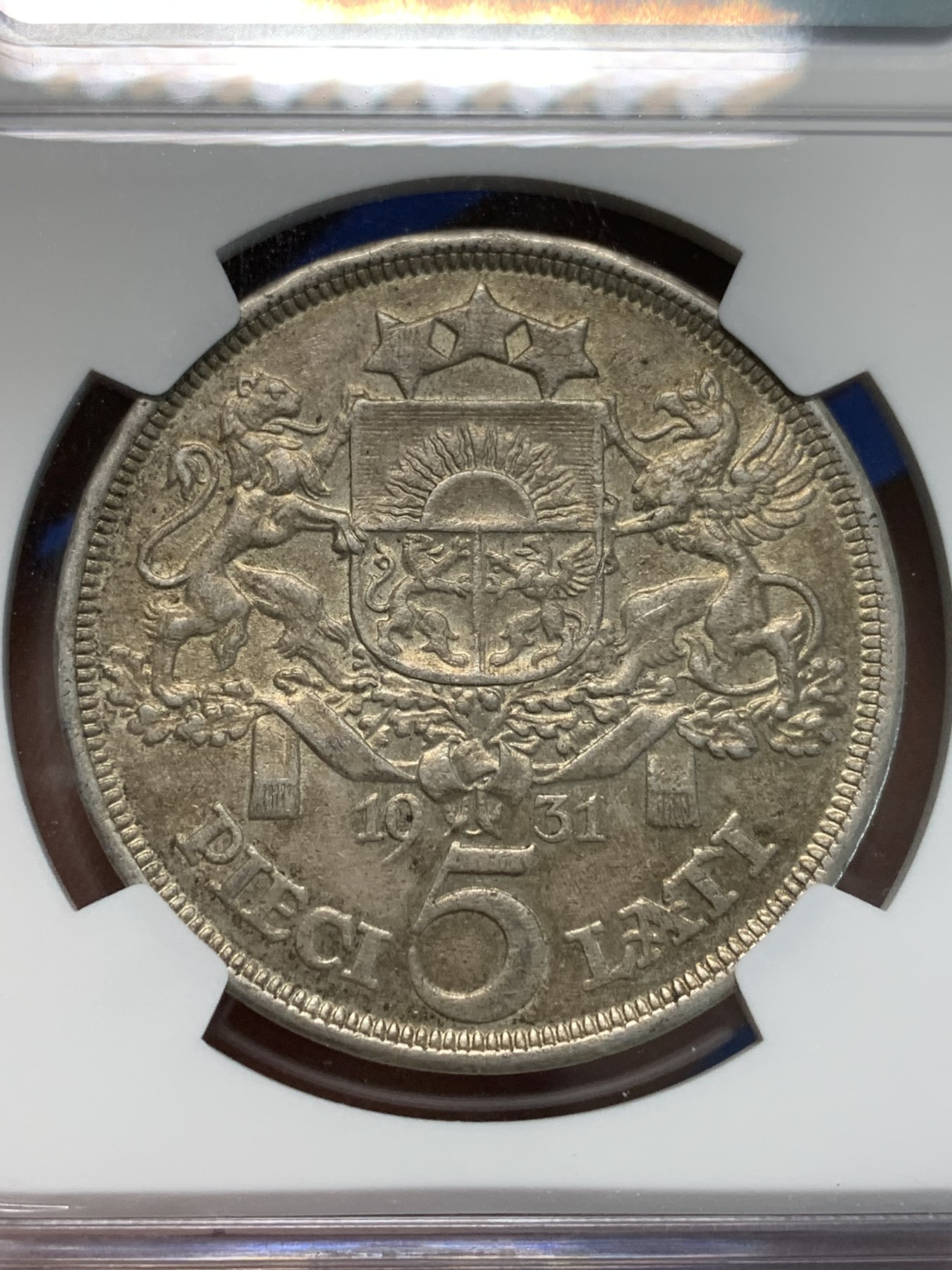 《竞宝斋》第244场-周日，周一 新年开场 (全场包邮) NGC MS62 拉脱维亚 1931年 谷物女神 5拉特大银币