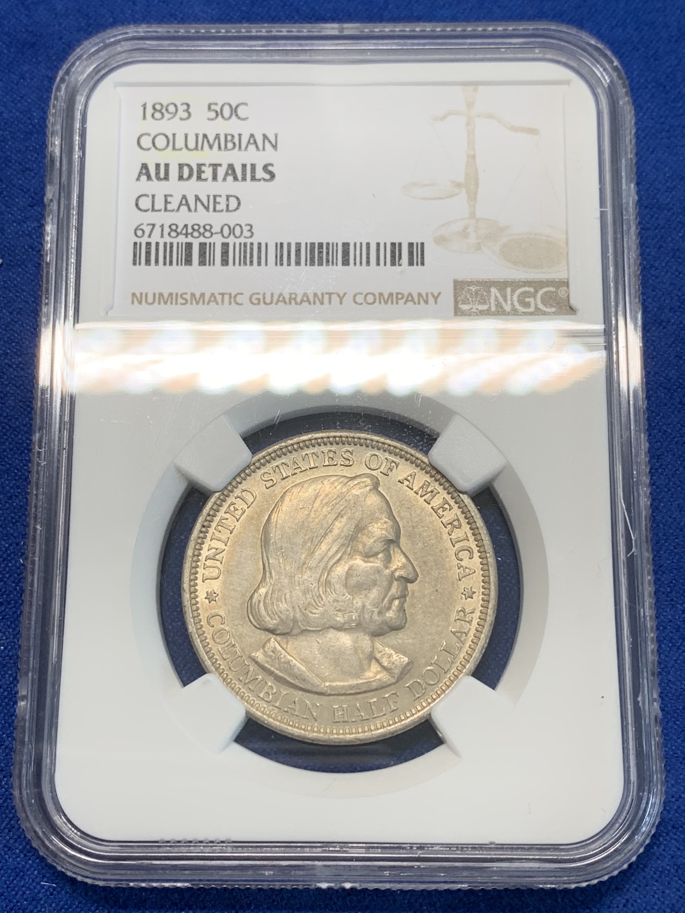 《竞宝斋》第244场-周日，周一 新年开场 (全场包邮) NGC AUD 美国1893年哥伦布50美分纪念银币，精美老包浆，品相不错