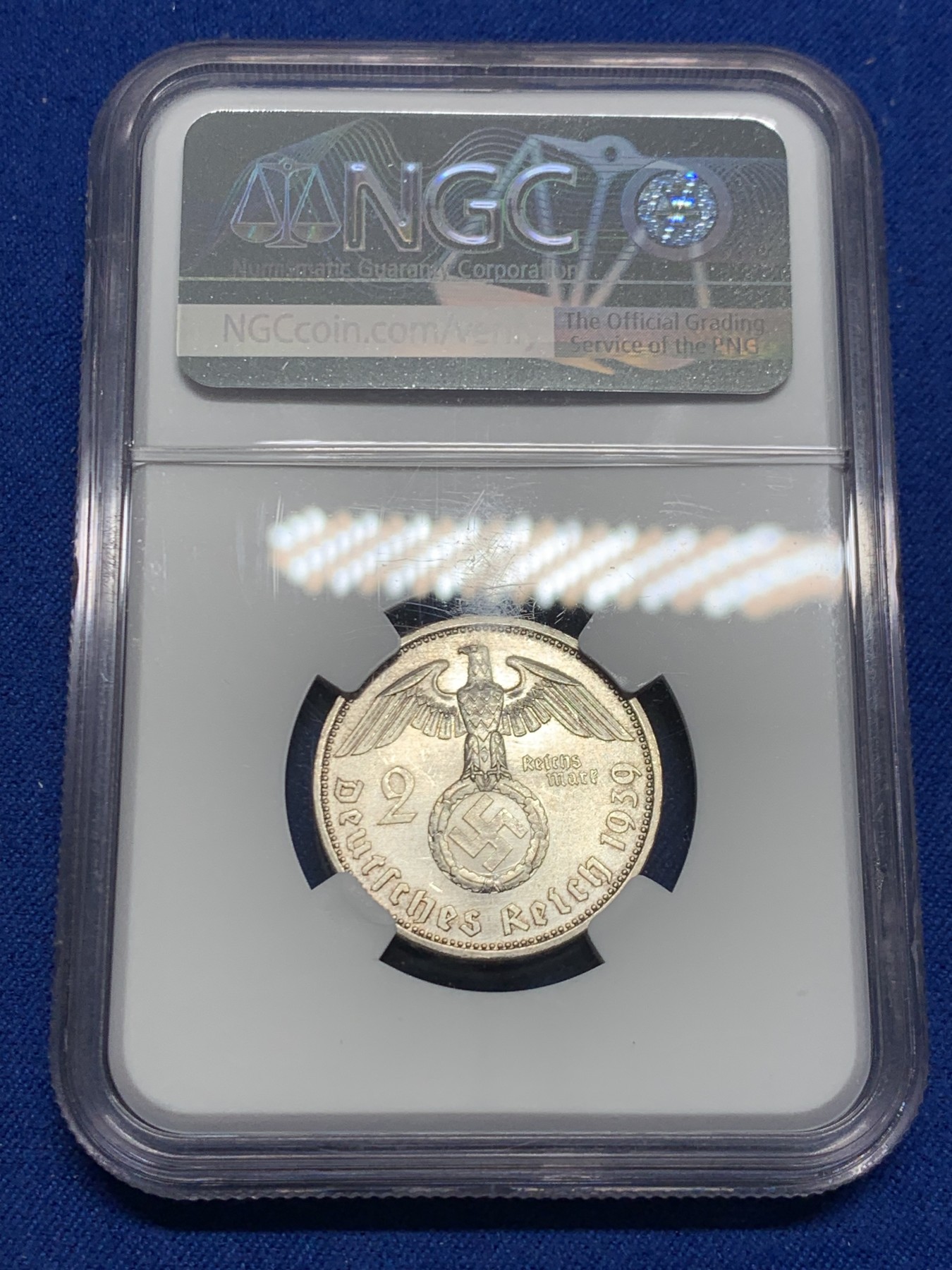 《竞宝斋》第244场-周日，周一 新年开场 (全场包邮) NGC MS63 德国1939年A版兴登堡2马克银币，相对较少的年份