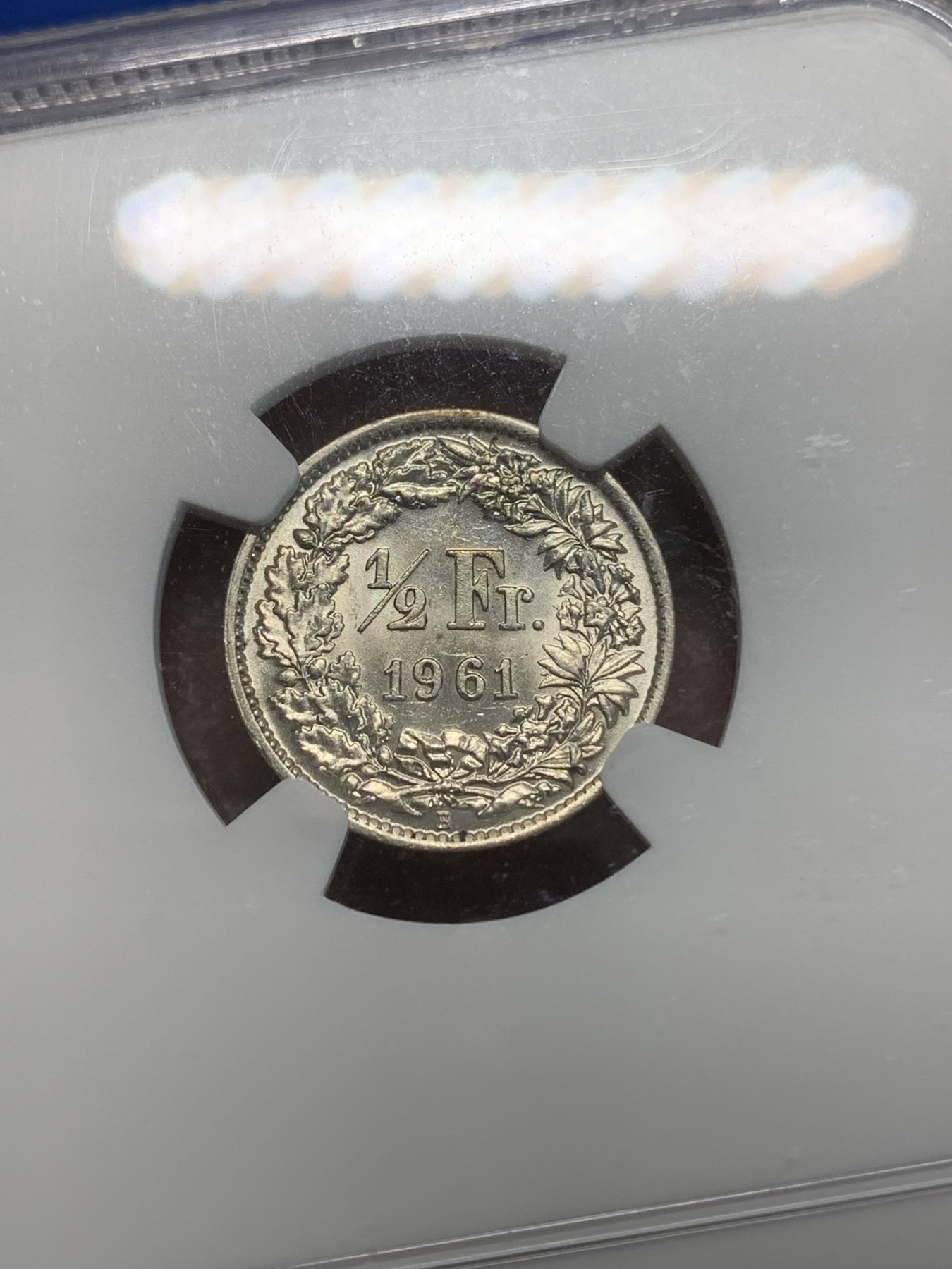 《竞宝斋》第244场-周日，周一 新年开场 (全场包邮) NGC MS61 瑞士1961年雪山女神1/2法郎银币，感觉低评了