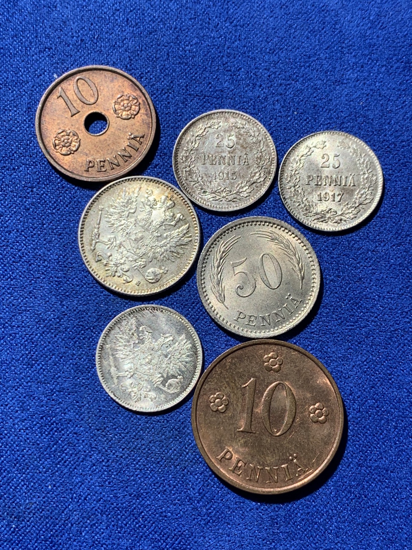 《竞宝斋》第244场-周日，周一 新年开场 (全场包邮) 7枚一组 芬兰10，25，50盆尼，转光UNC品相，横跨沙俄，克伦斯基政府，共和国三个时期，小国历史的见证