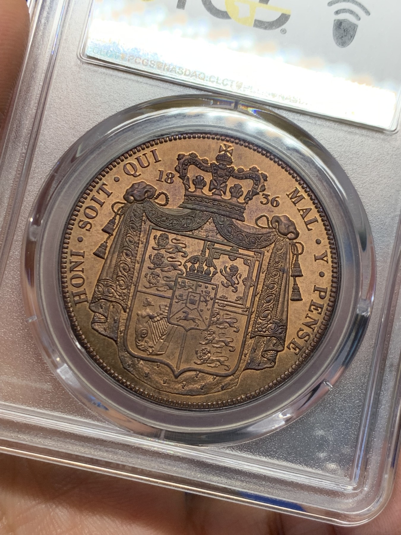 《竞宝斋》第244场-周日，周一 新年开场 (全场包邮) 两枚一组 PCGS PR68CAM-PR67RB 双双冠军分“1836” 威廉四世臆造币 经典大窗帘图案 潜力品种 精品不贵。经典大窗帘集合了英格兰、苏格兰、爱尔兰盾徽