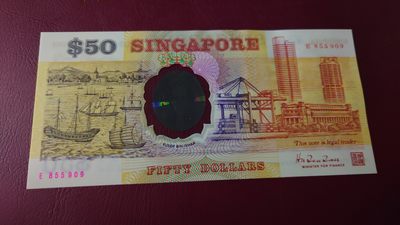 【世界钱币】精选微拍第94期暨2024年第五期 评级币裸钞场 1990年新加坡50元纪念钞 全新绝品无47尾号909