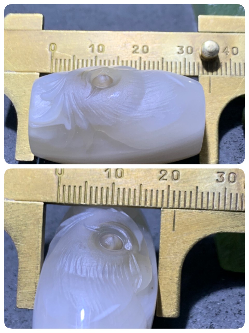 精美亚光高玉化千层纹巴西玛瑙手工雕刻鹦鹉大桶珠一个！