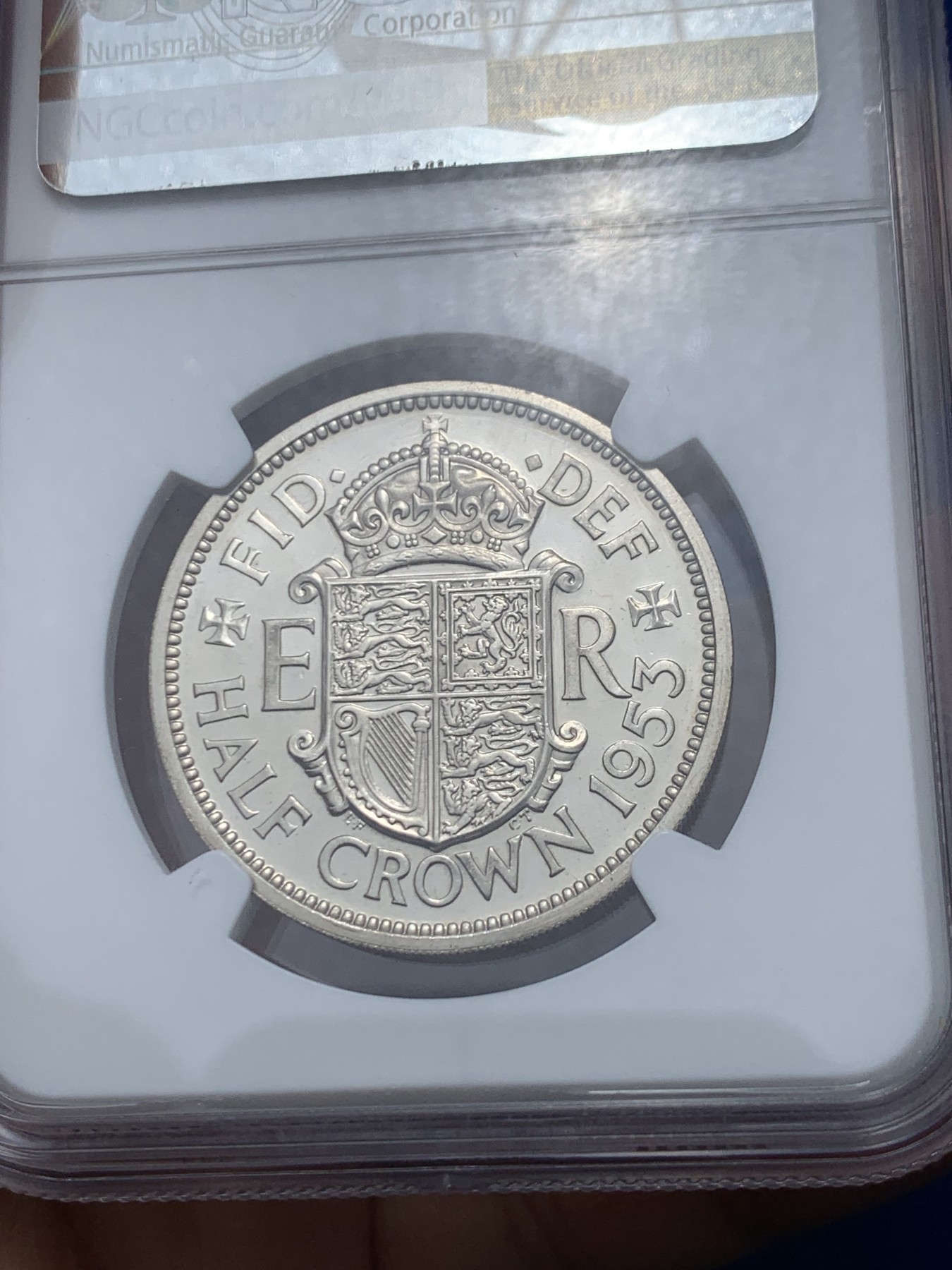 《竞宝斋》第244场-周日，周一 新年开场 (全场包邮) NGC PF64 英国 1953年 伊丽莎白二世 半克朗 铜镍币（女王登基年精制币）