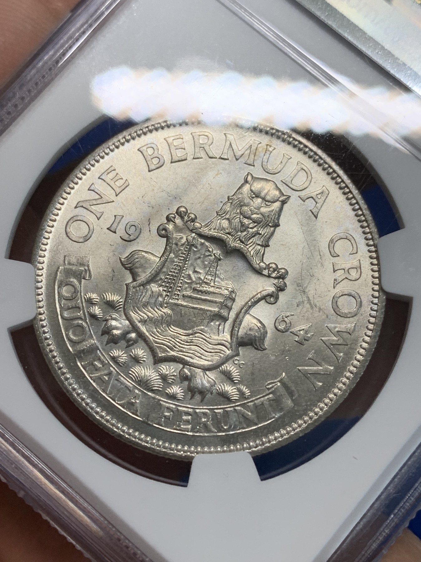 《竞宝斋》第244场-周日，周一 新年开场 (全场包邮) NGC MS64 英属百慕大1964年伊丽莎白二世青年头像克朗银币 经典女王头像