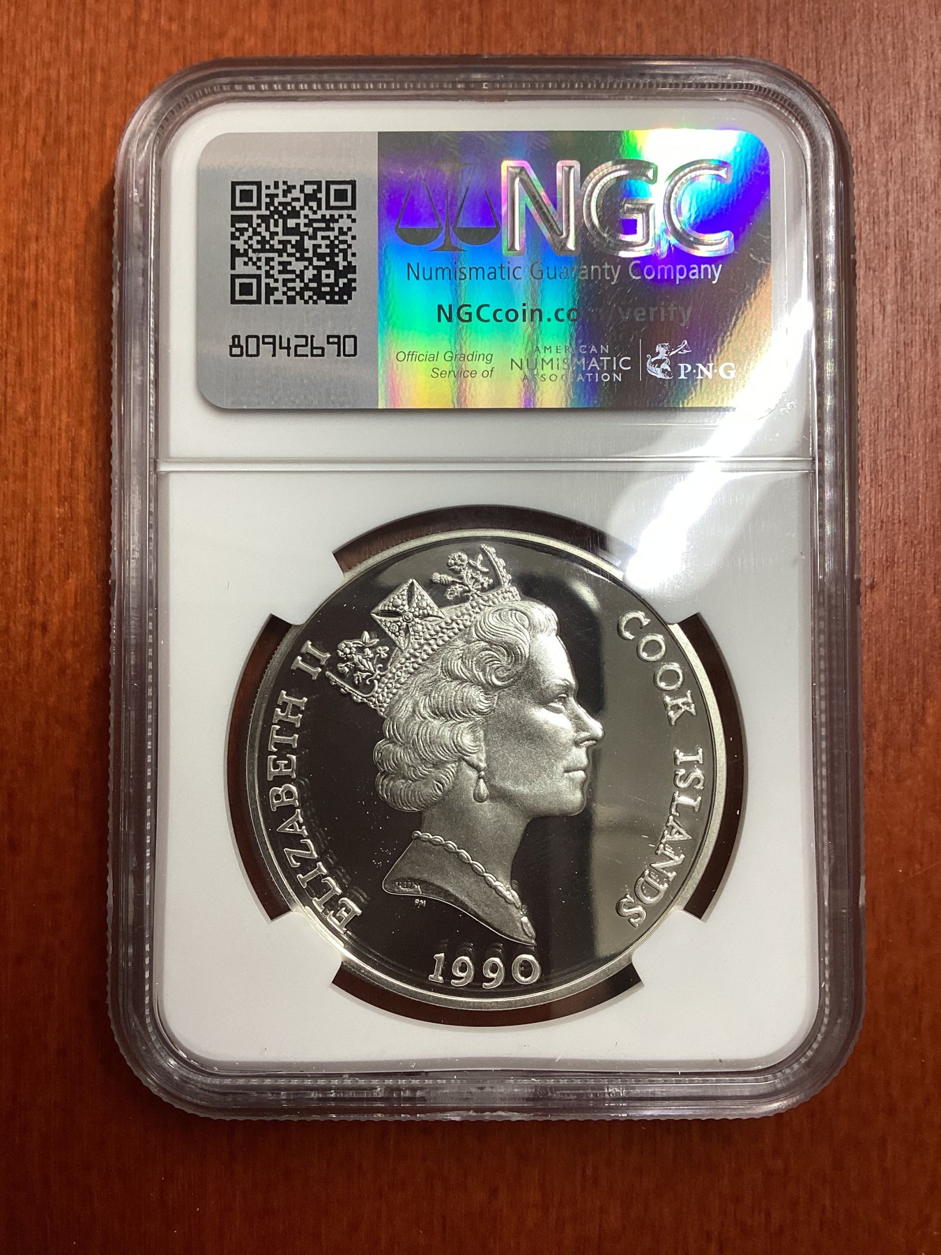 长老汇龙年精选第二场 1990 库克濒危动物猞猁50元精制银币，NGC PF66UC，更高分仅有4枚