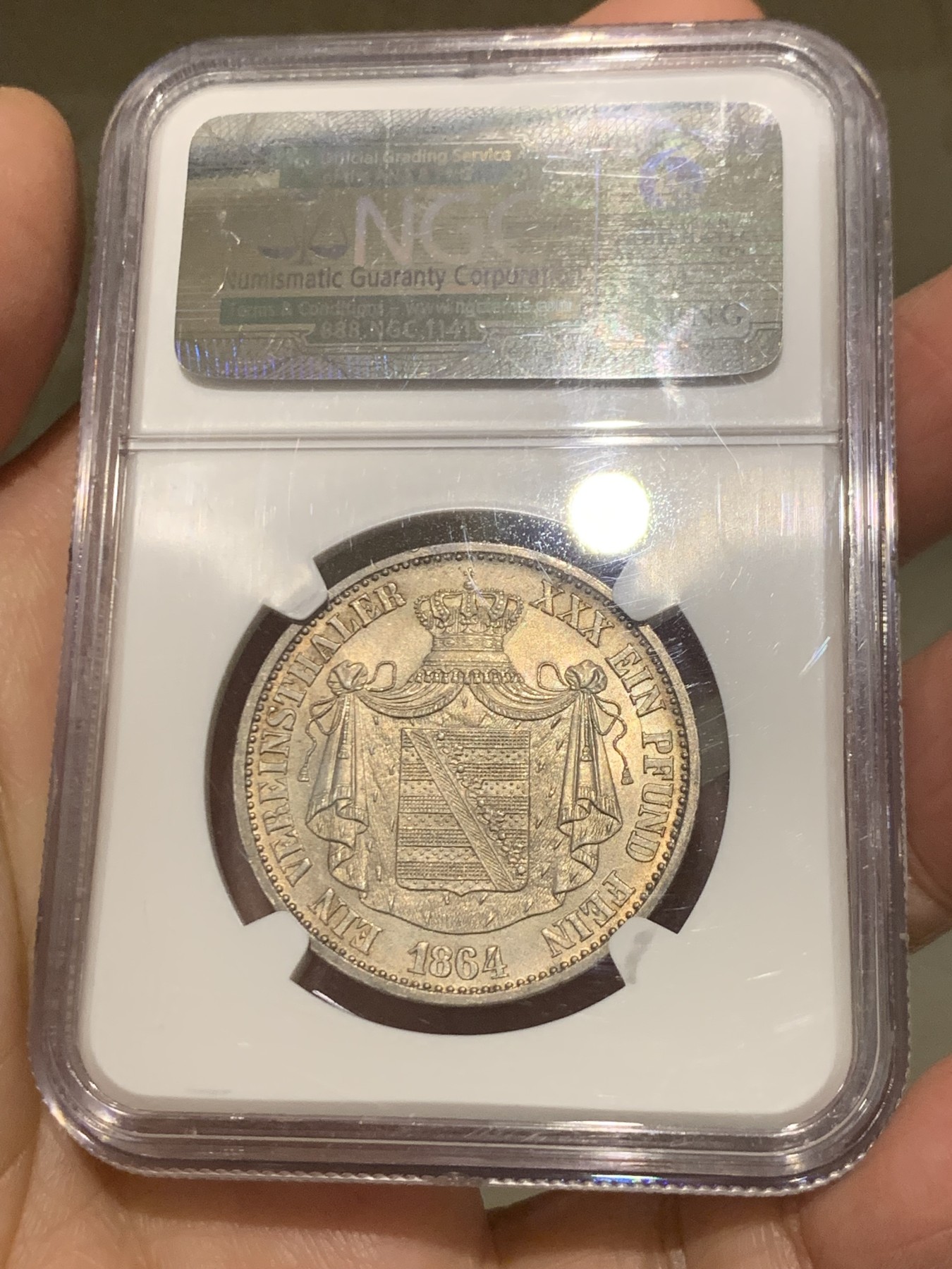 《竞宝斋》第244场-周日，周一 新年开场 (全场包邮) 唯一亚军分 NGC MS63 德国1864萨克森-阿尔滕堡公国恩斯特一世1泰勒银币 发行量仅22200枚 对于流通币来说保存难得