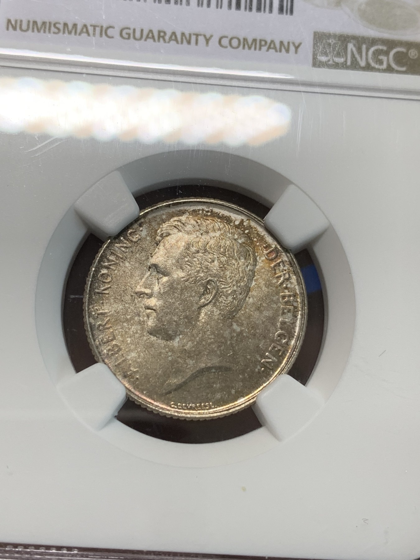 《竞宝斋》第244场-周日，周一 新年开场 (全场包邮) NGC MS64 比利时1914年1法郎银币 弗莱芒语版本 黄油光