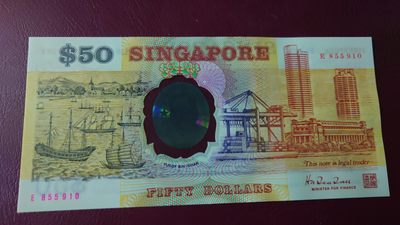 【世界钱币】精选微拍第94期暨2024年第五期 评级币裸钞场 1990年新加坡50元纪念钞 全新绝品无47尾号910