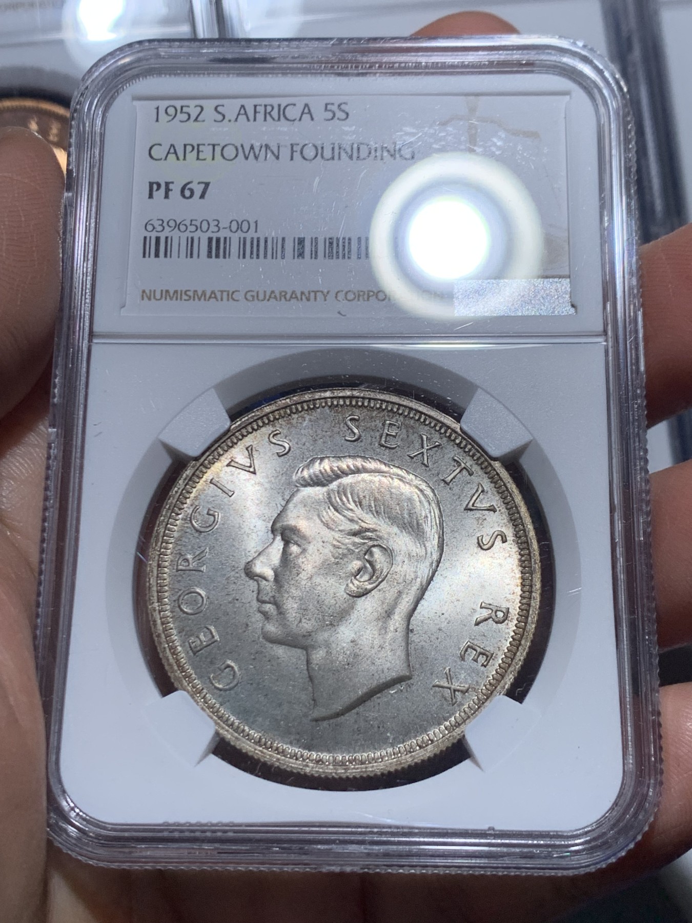 《竞宝斋》第244场-周日，周一 新年开场 (全场包邮) 1952年南非精制9枚套，原味五彩，主币高分，NGC盒子连号，带原盒。