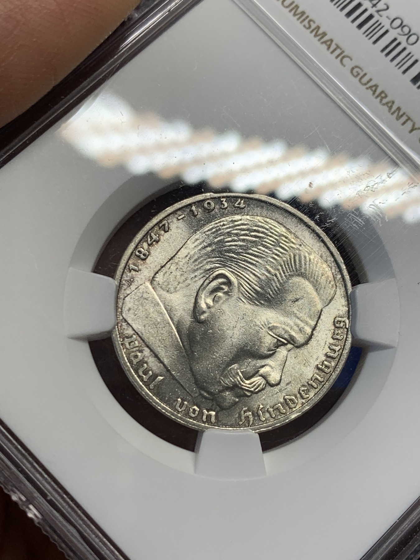 《竞宝斋》第244场-周日，周一 新年开场 (全场包邮) NGC MS63 德国1939年A版兴登堡2马克银币，相对较少的年份